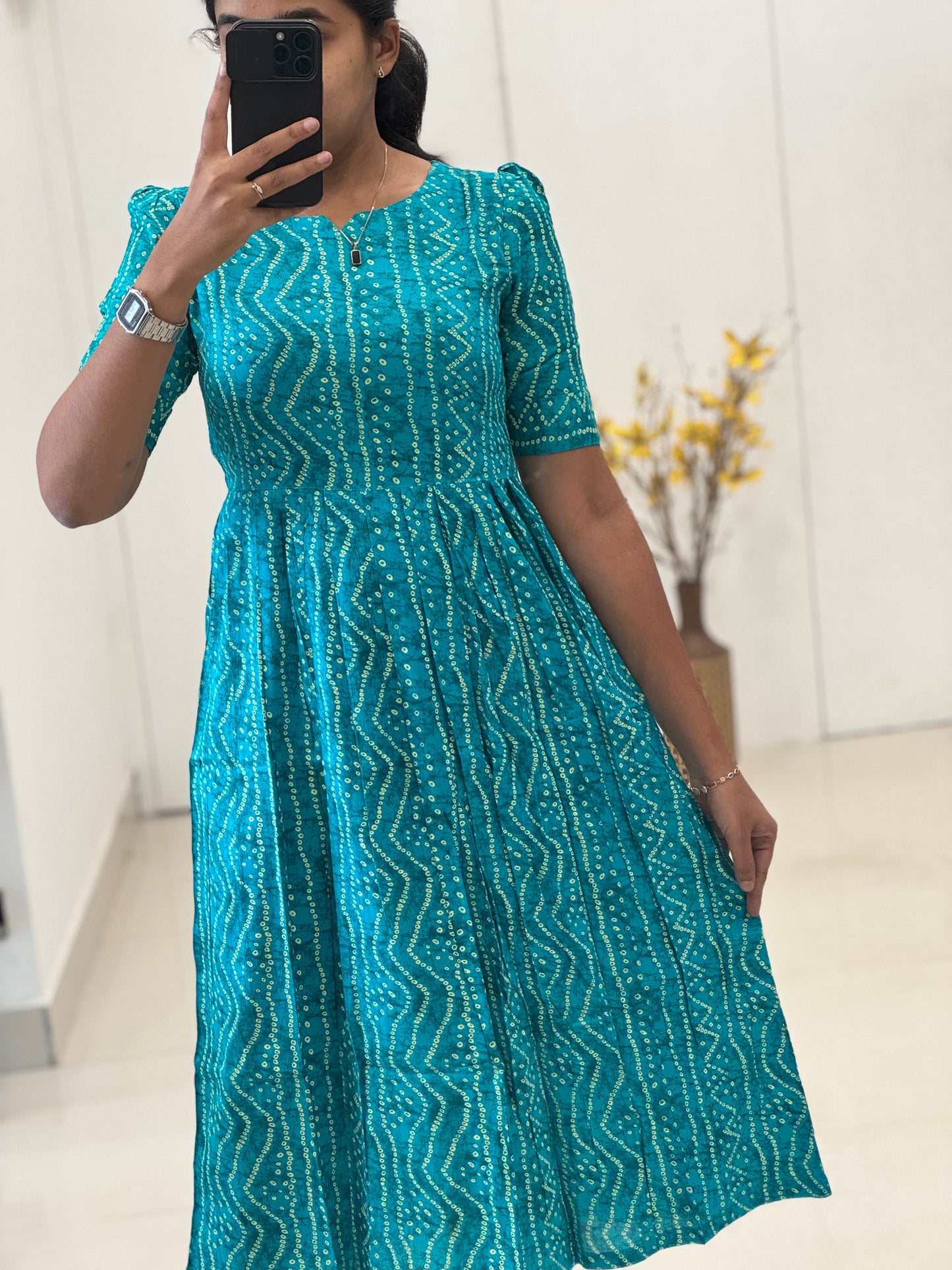 Bandhani Printed Rayon Umbrella Kurti