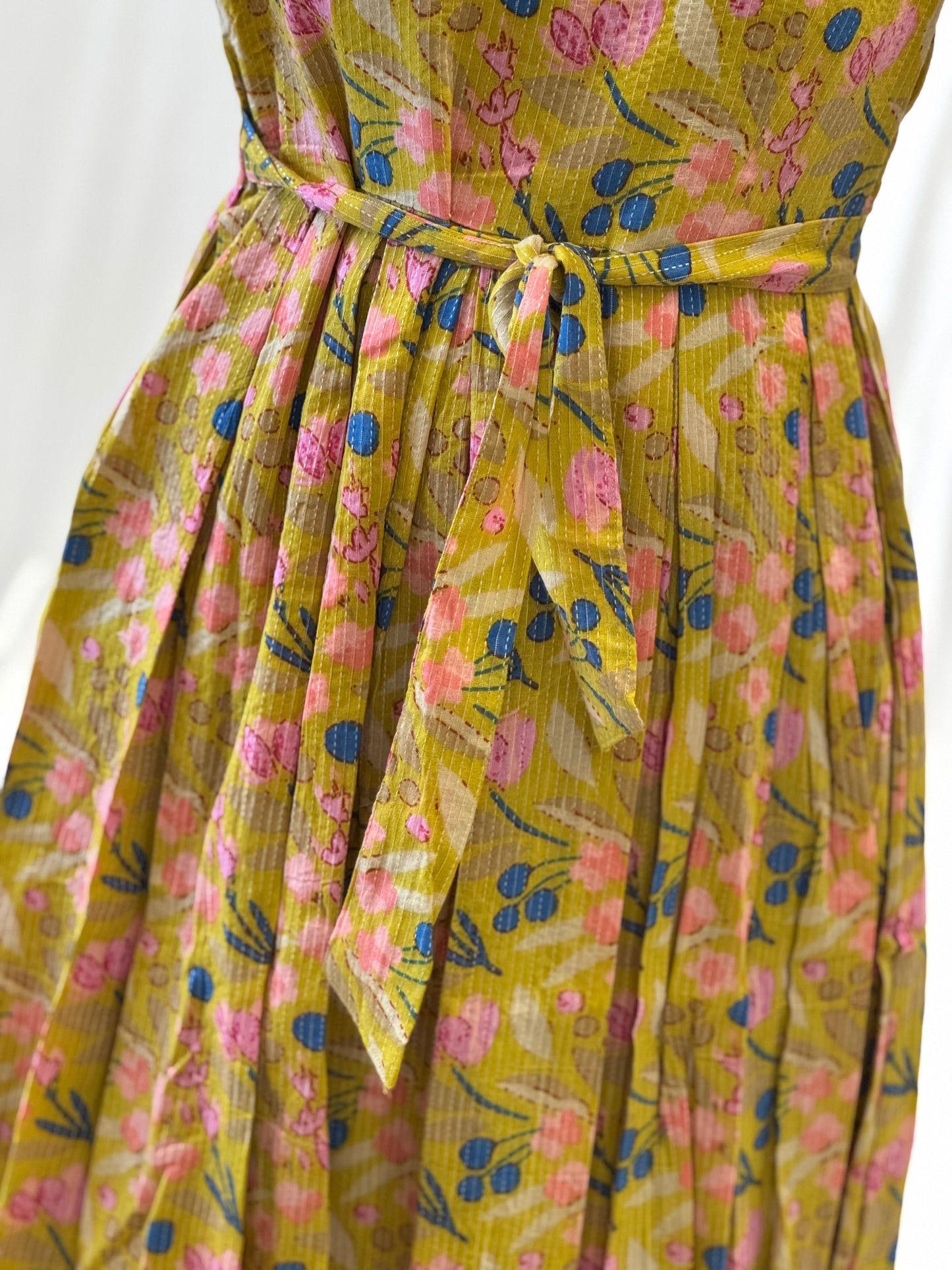 Dark Yellow Kantha Cotton Maxi