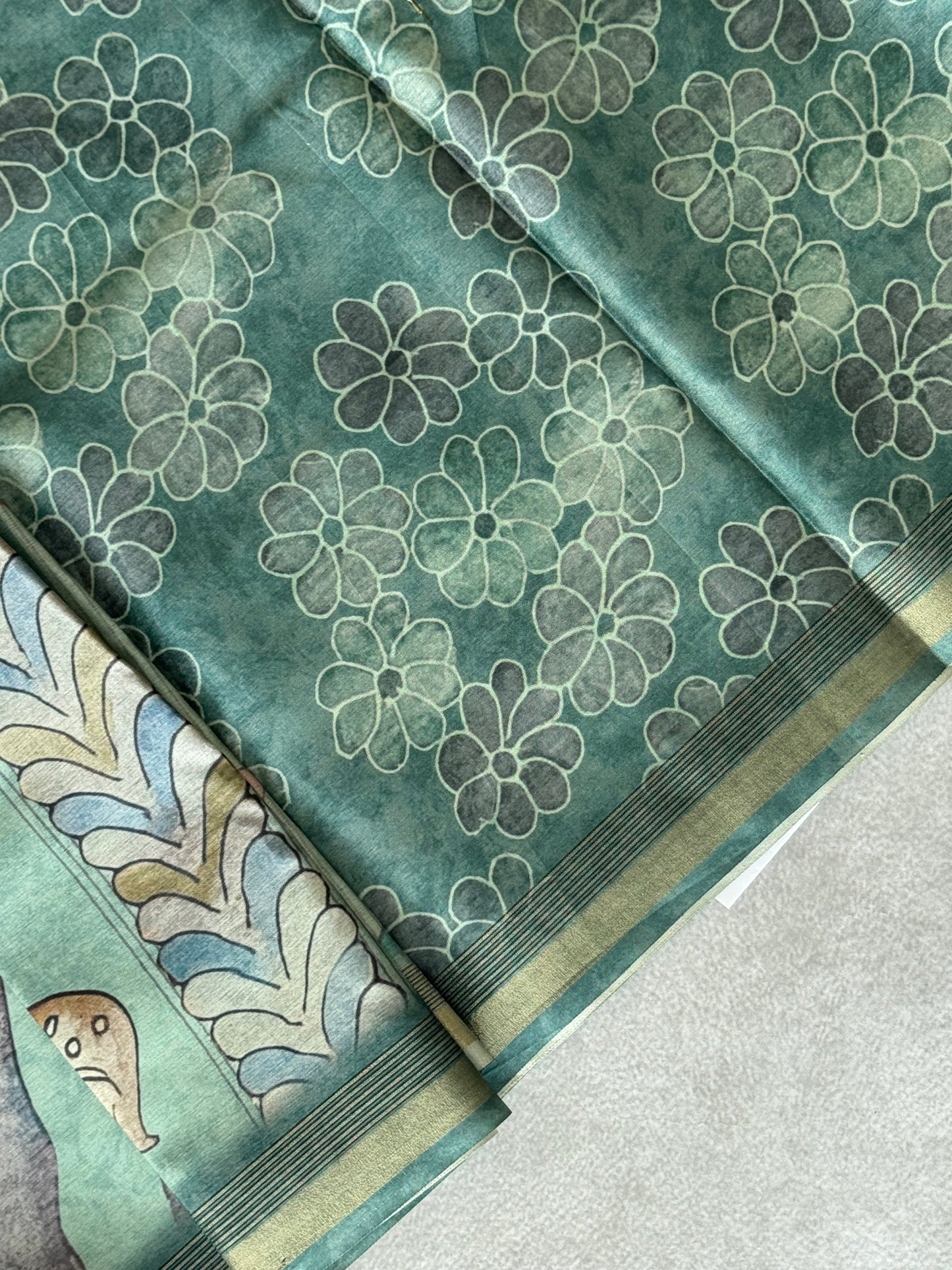 Pichwai Printed Semi Tusser Saree