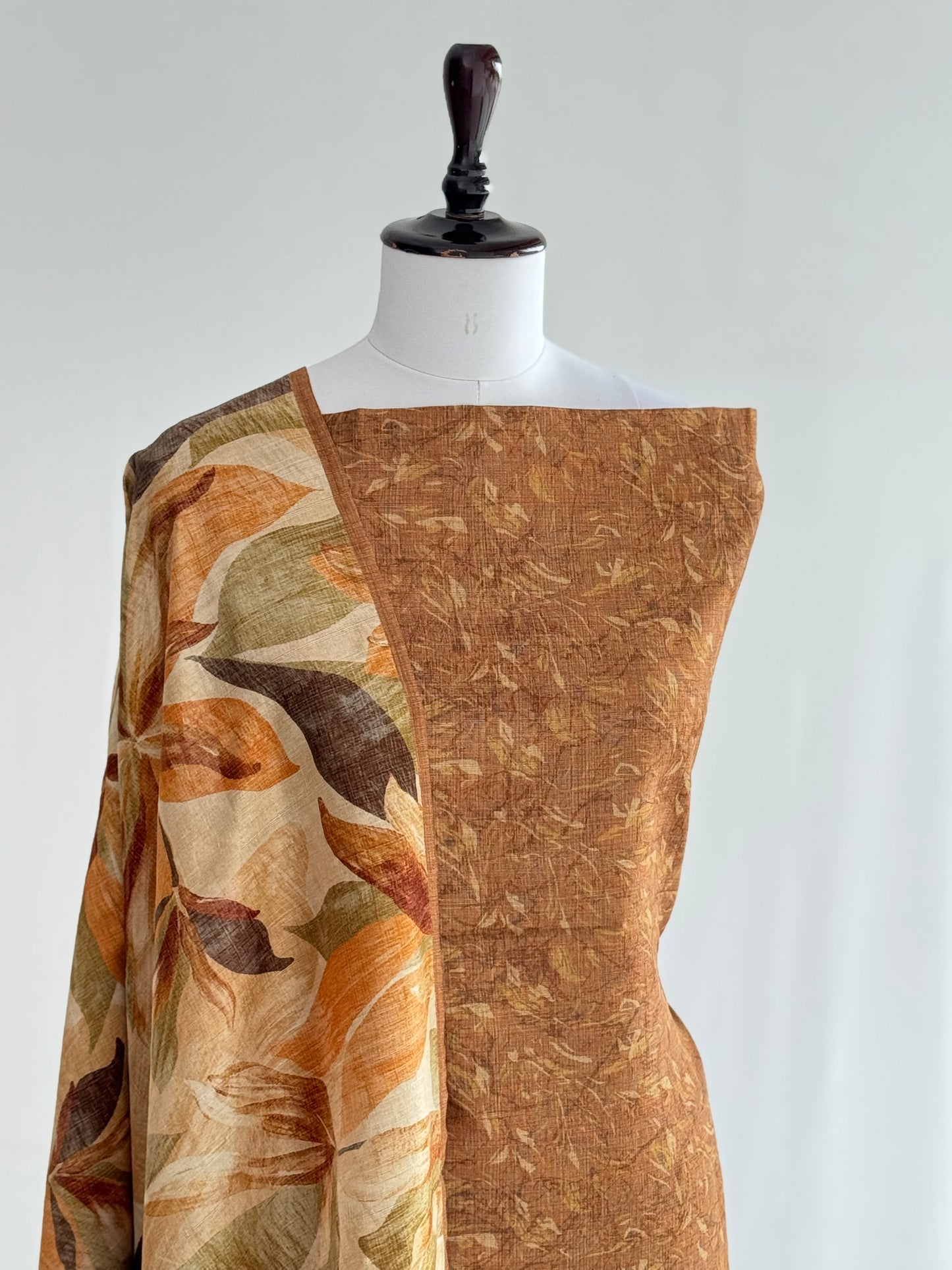 Tusser Silk Suit with Floral Dupatta