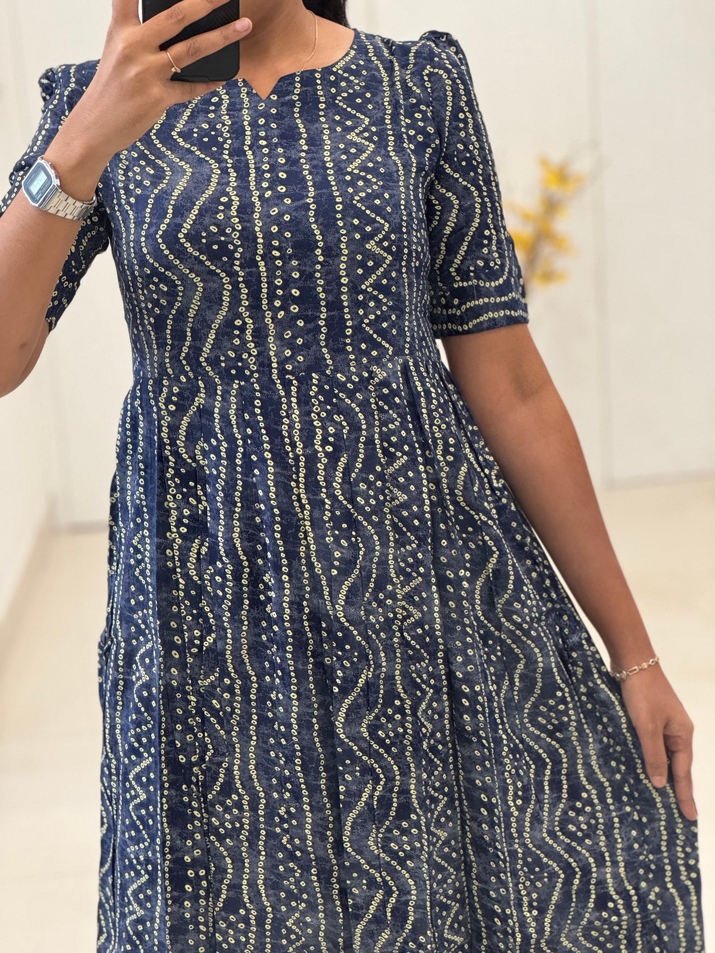 Bandhani Printed Rayon Umbrella Kurti