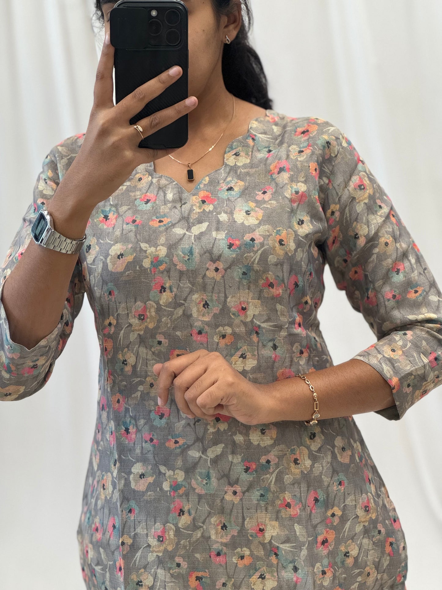 Flower printed Tissue Kurti with Lining