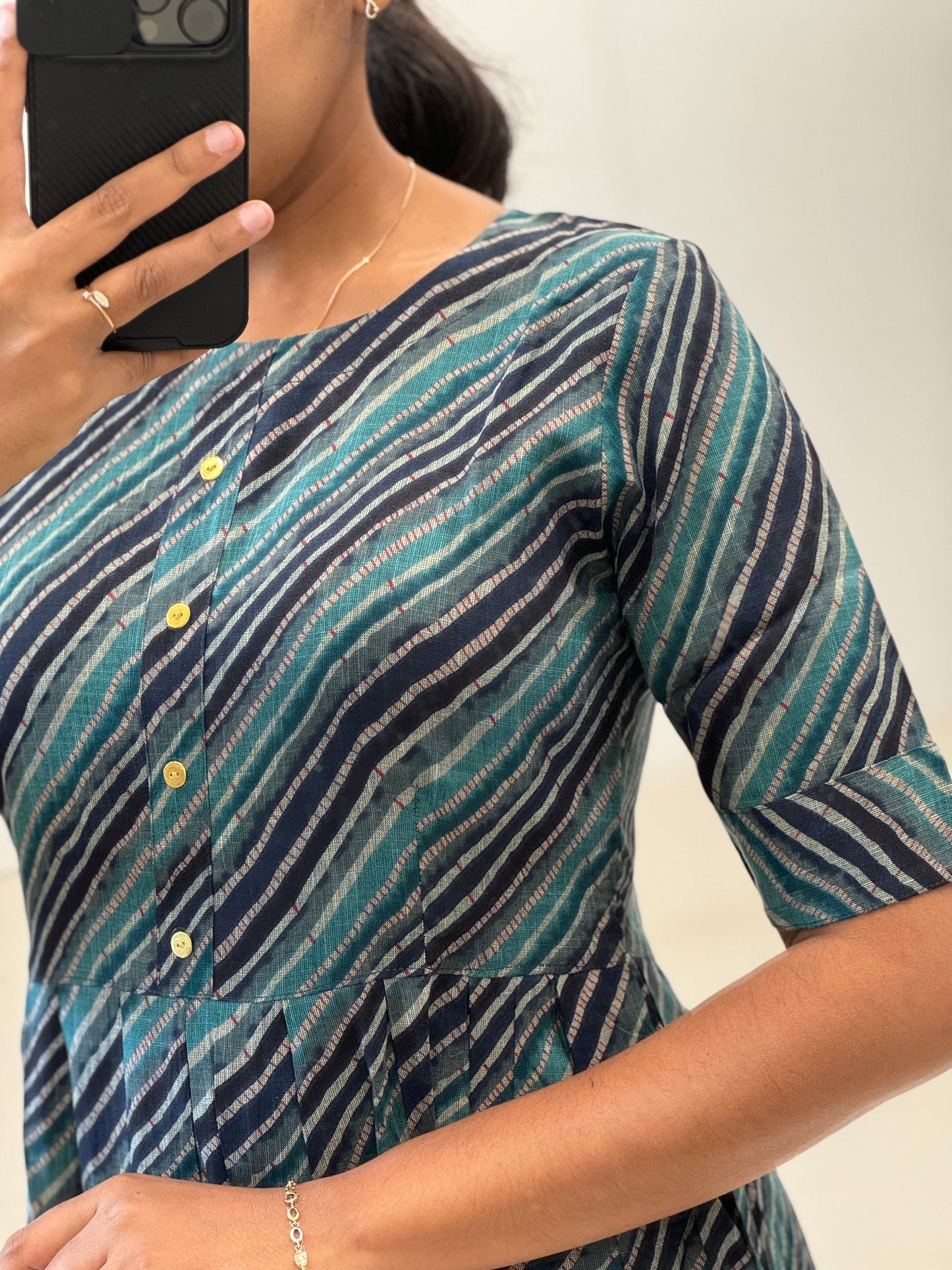 Cross Striped Rayon Umbrella Kurti