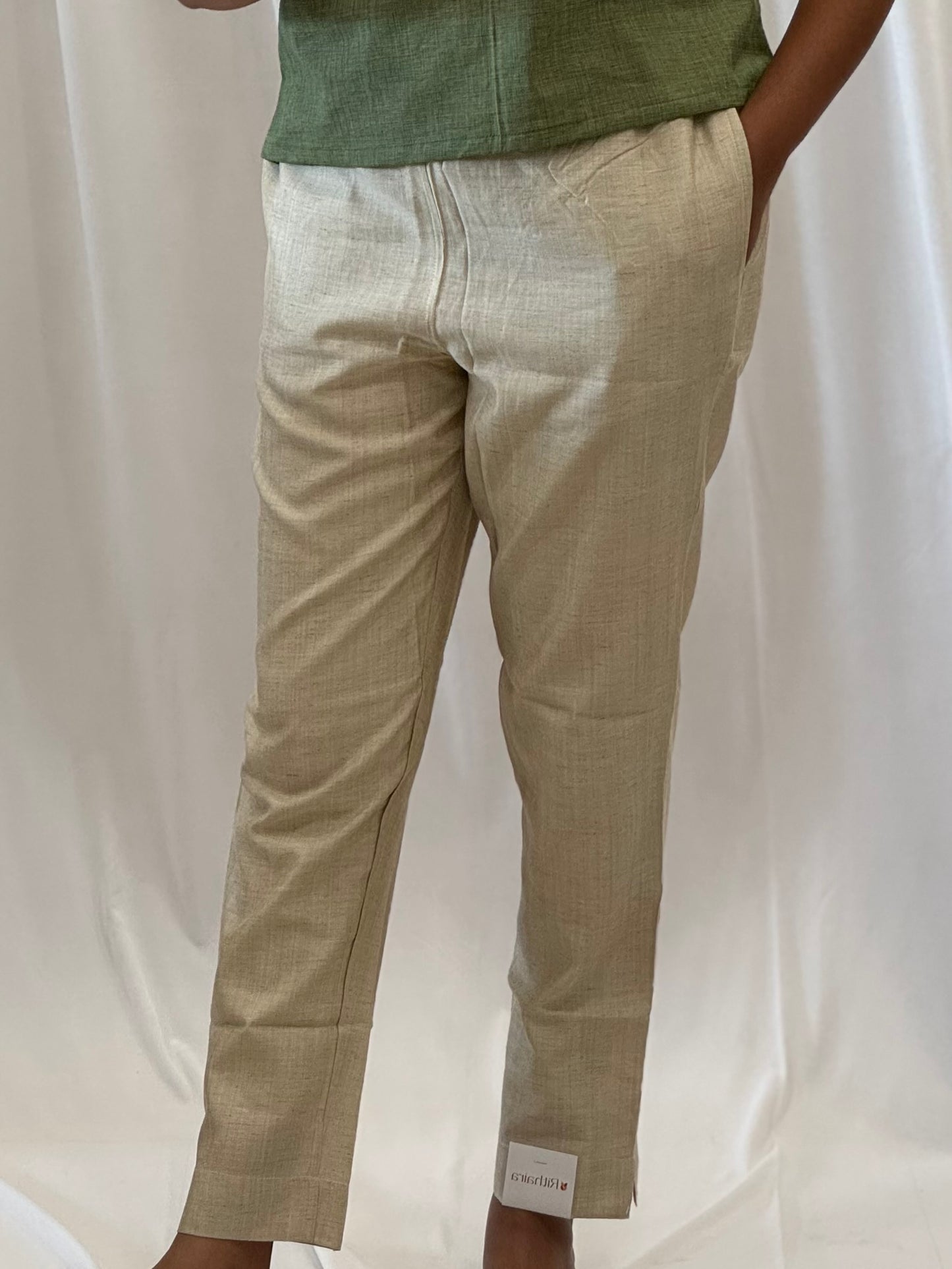 Cream Natural Fabric Straight Cut Pants