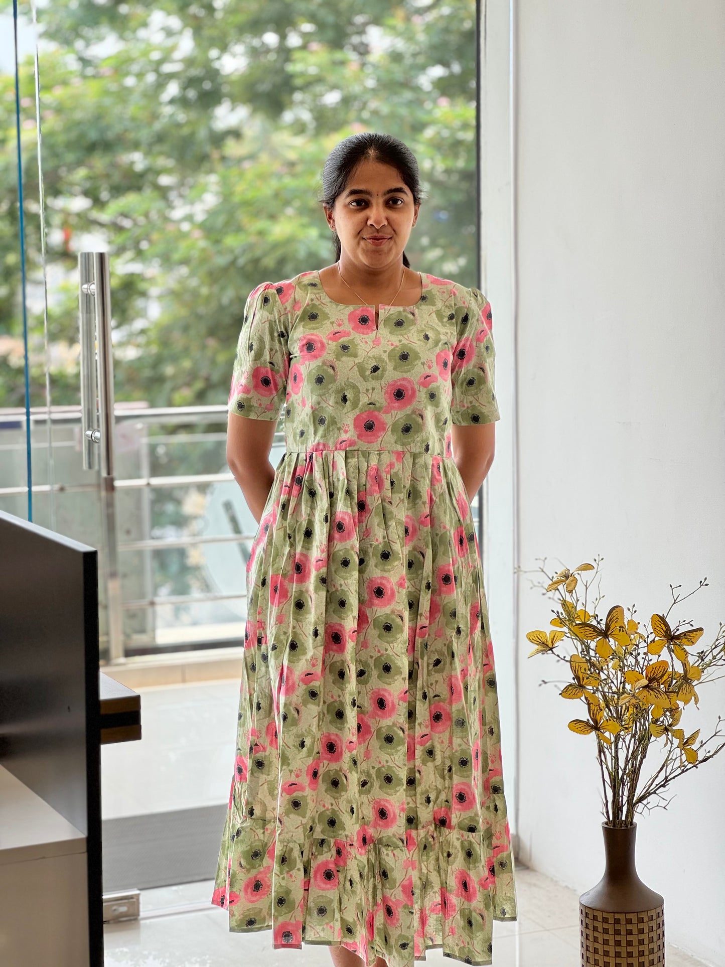 Dusty Olive Cotton Two-Tier Maxi