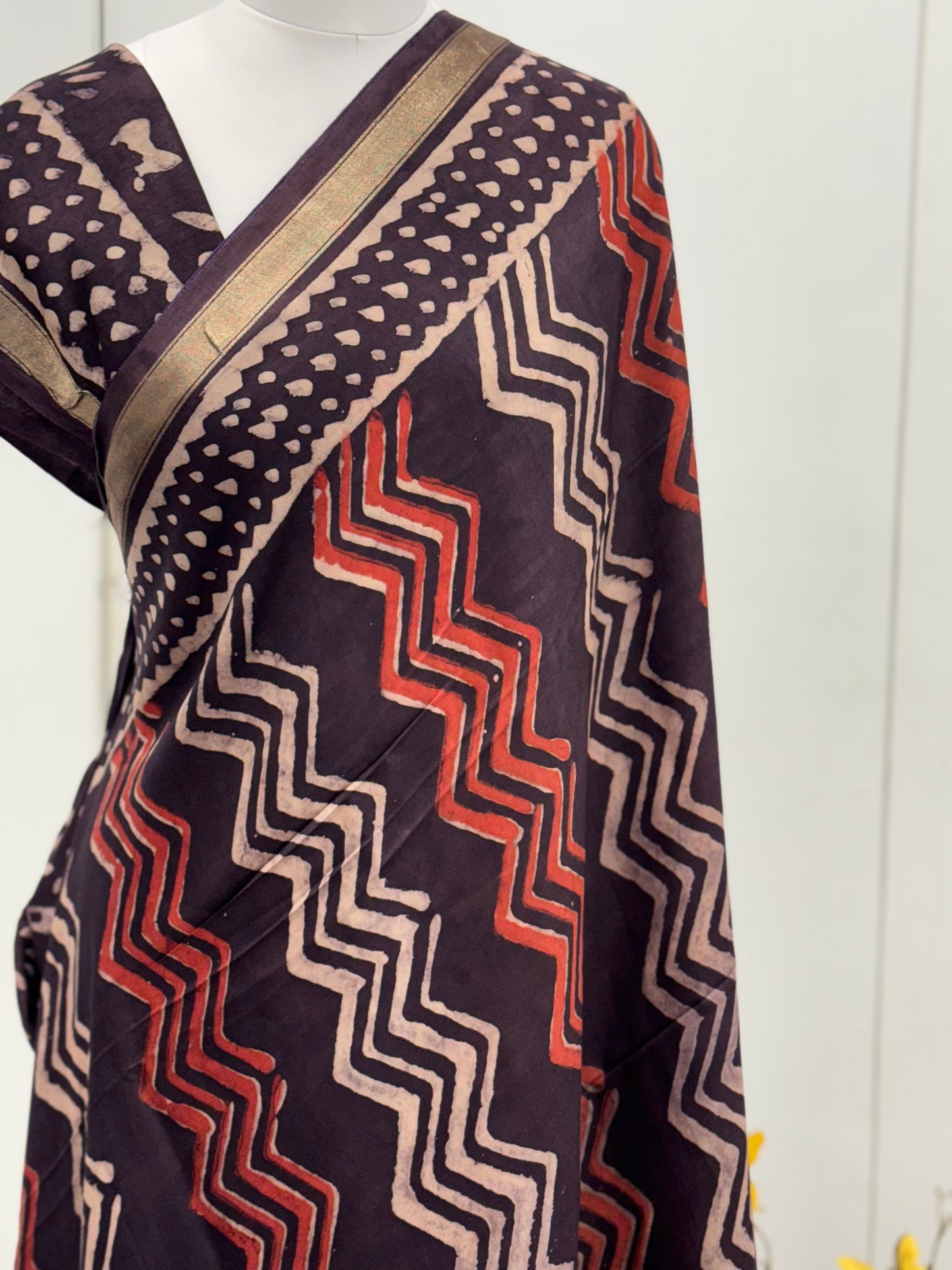 Pure Hand block printed Modal Silk Saree