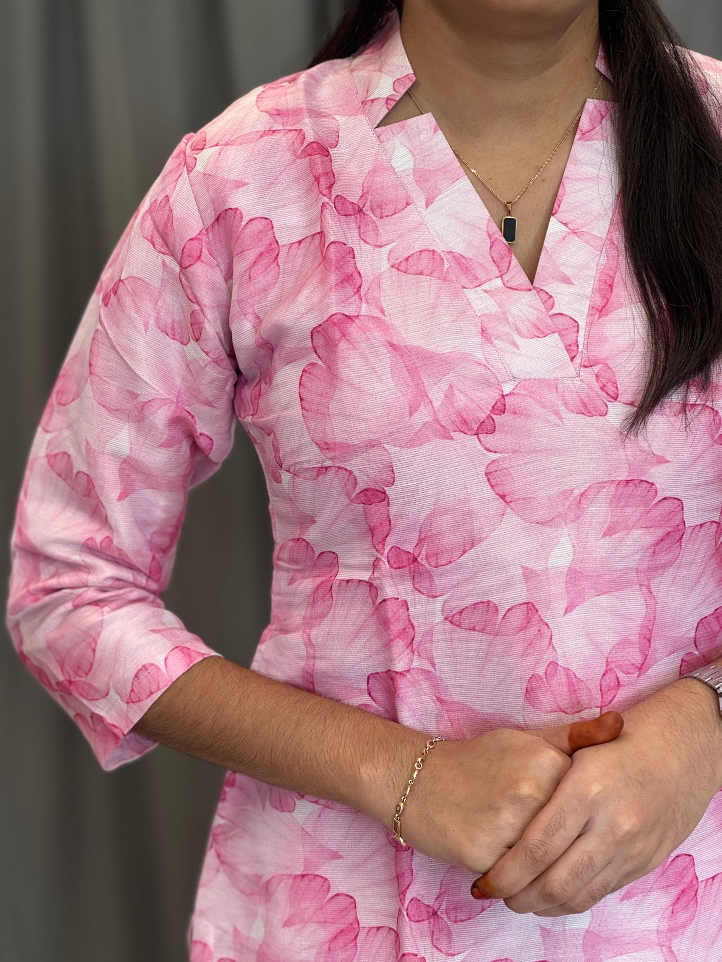Pink Tissue Straight Kurti With Lining