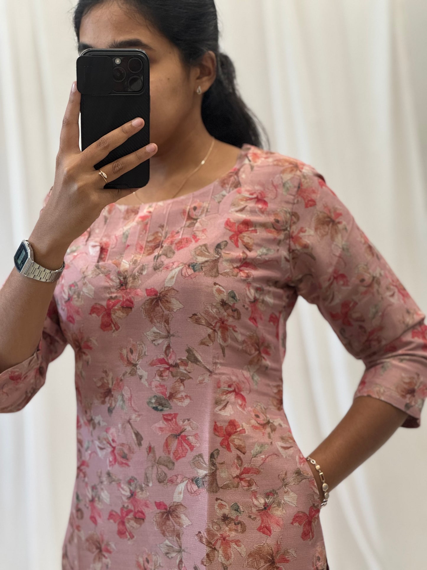 Floral Pink tissue Kurti with Lining