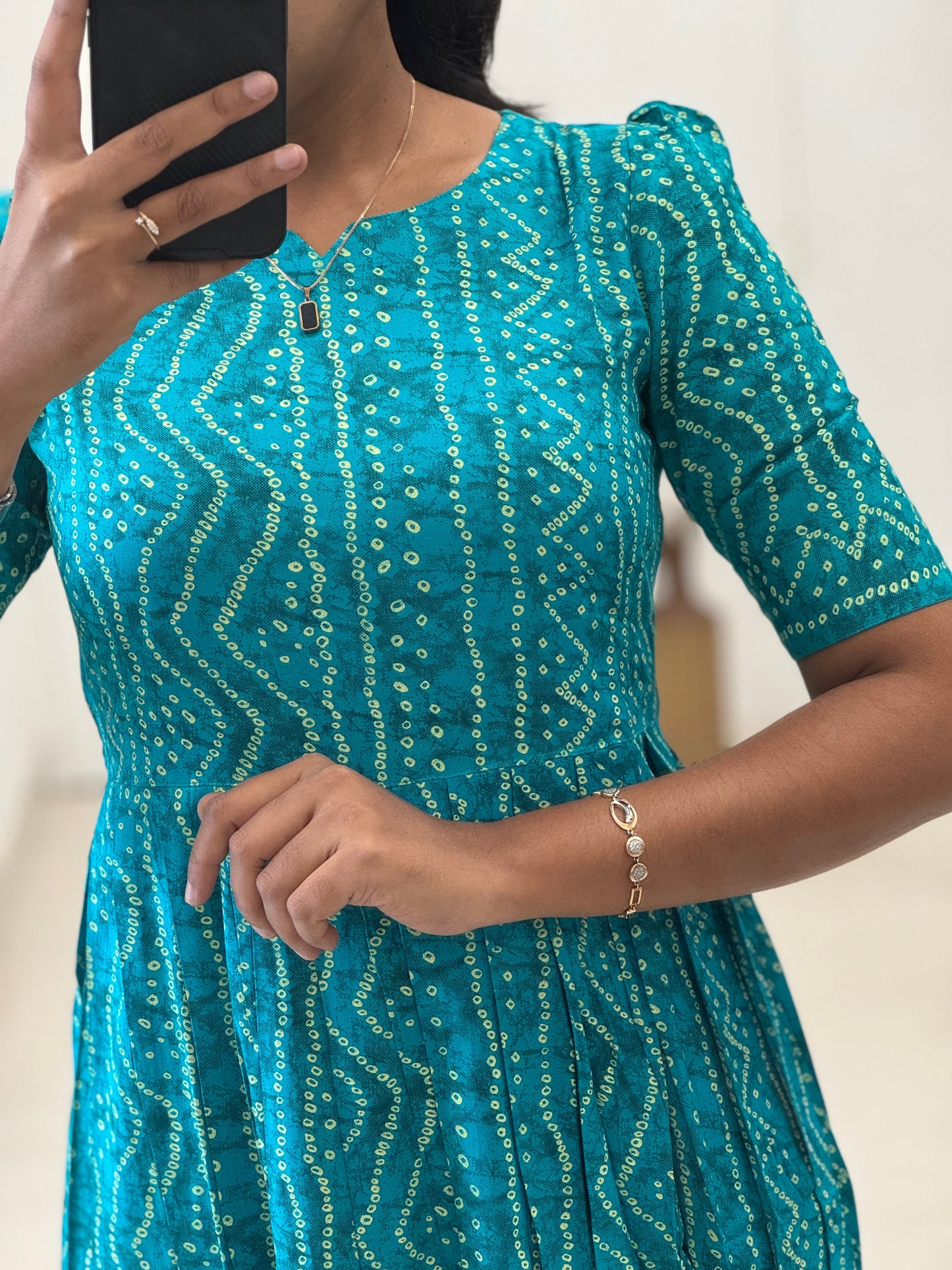 Bandhani Printed Rayon Umbrella Kurti