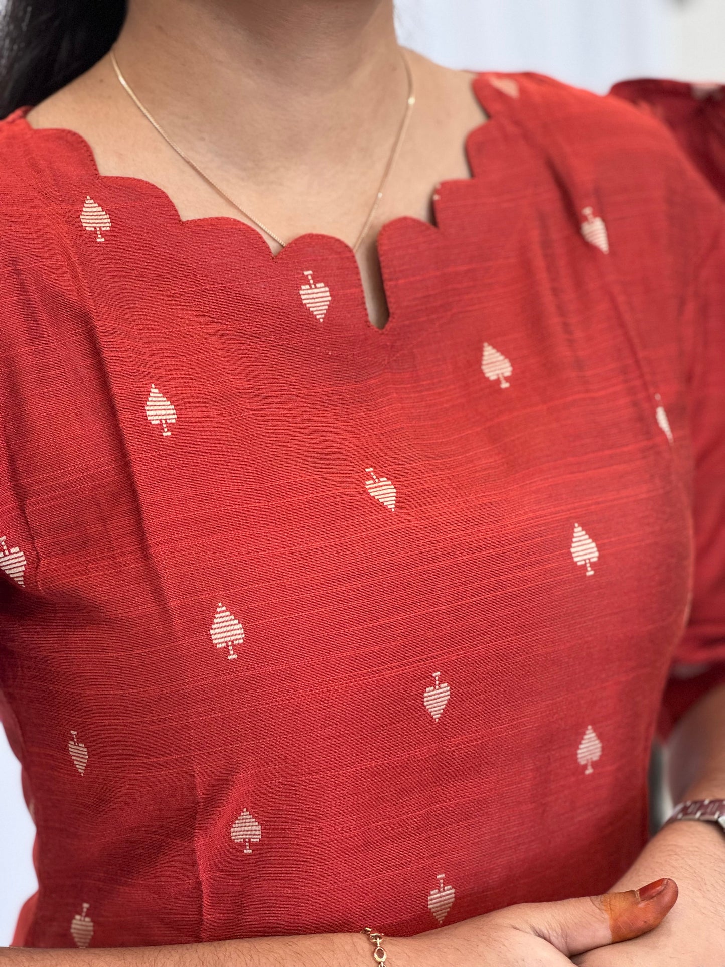 Handwoven Raw silk 3-Piece Set with Puff Sleeve