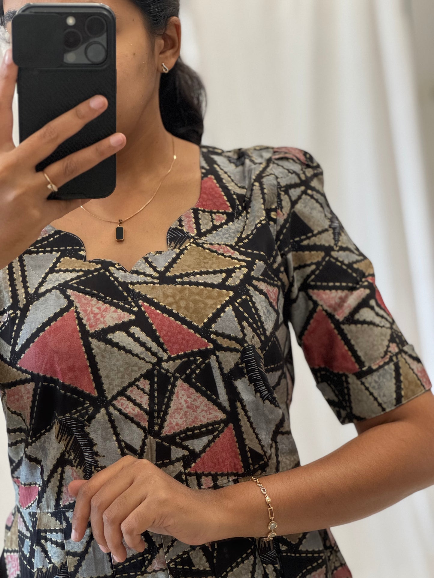 Geometric Printed Modal Chanderi Umbrella Kurti