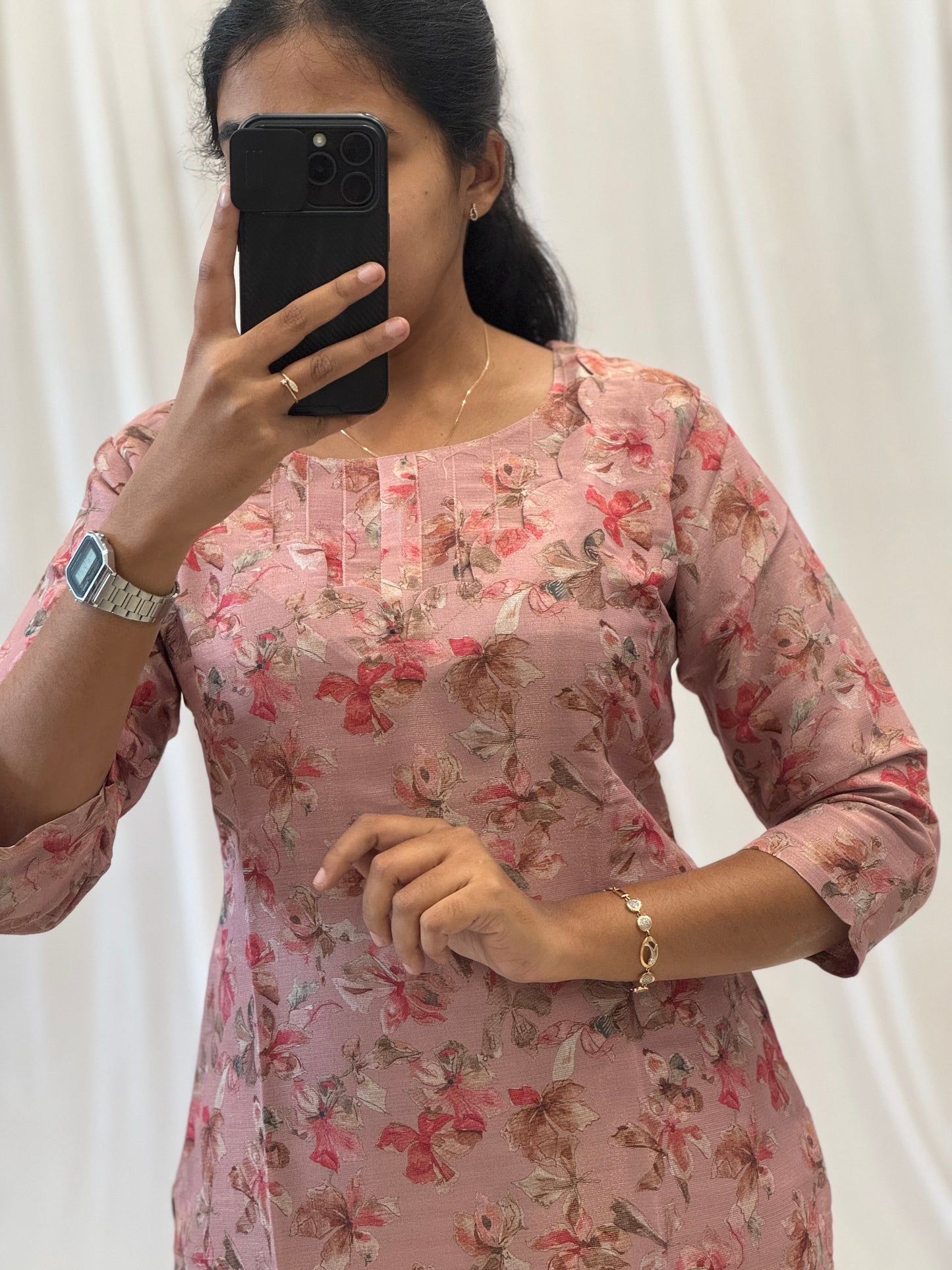 Floral Pink tissue Kurti with Lining