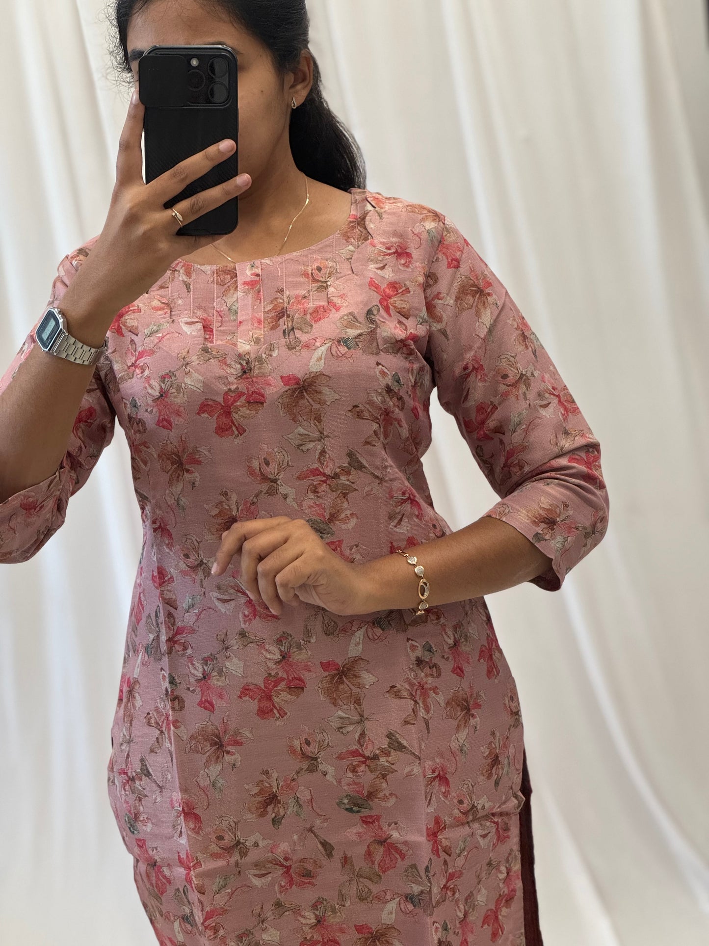 Floral Pink tissue Kurti with Lining