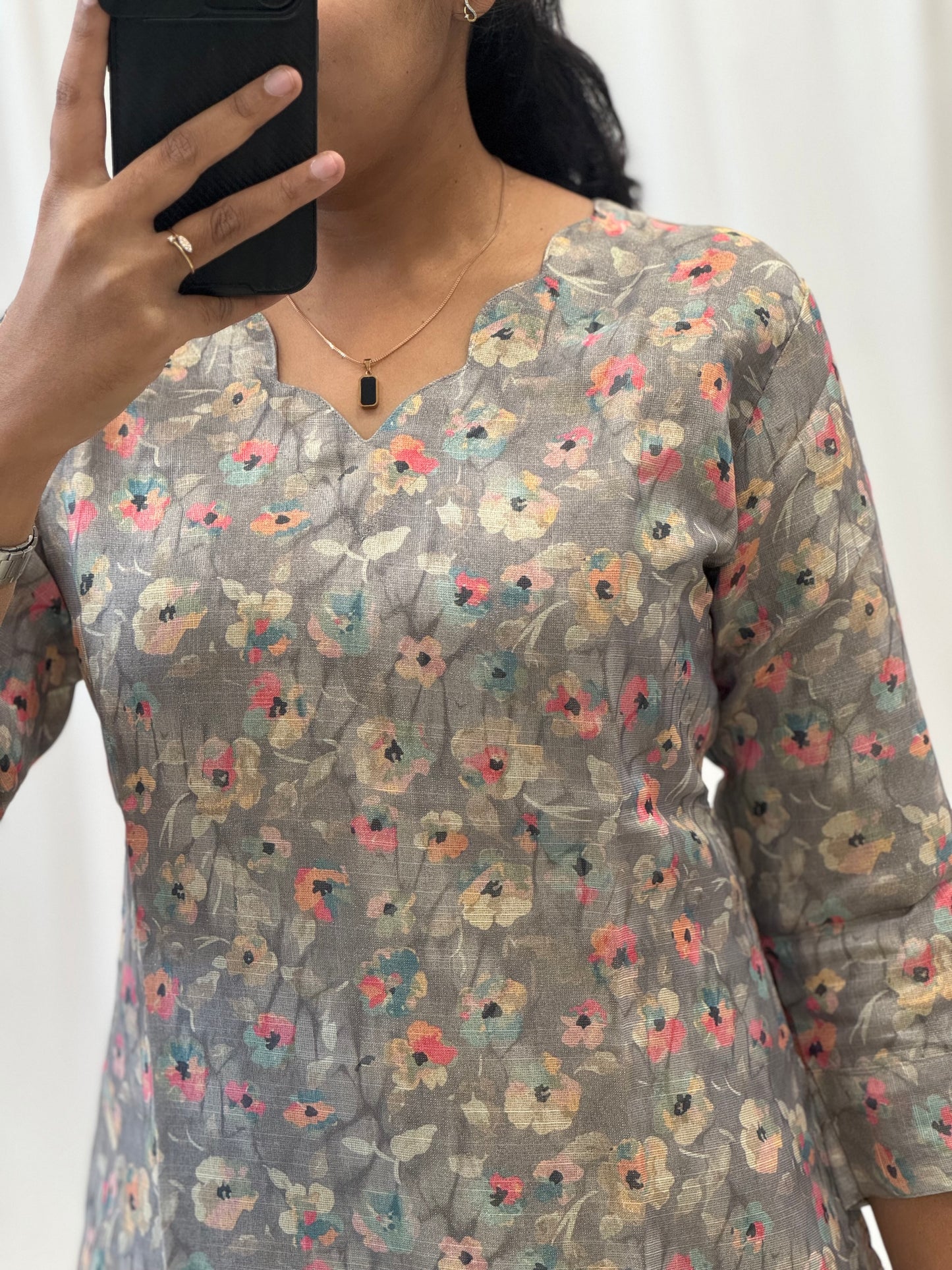 Flower printed Tissue Kurti with Lining