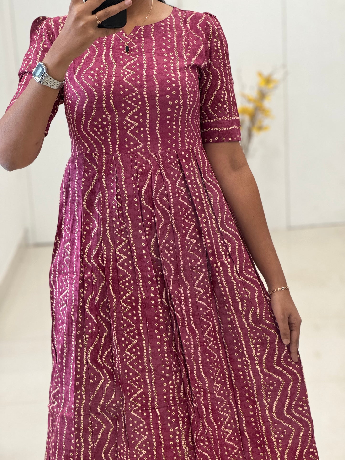 Bandhani Printed Rayon Umbrella Kurti