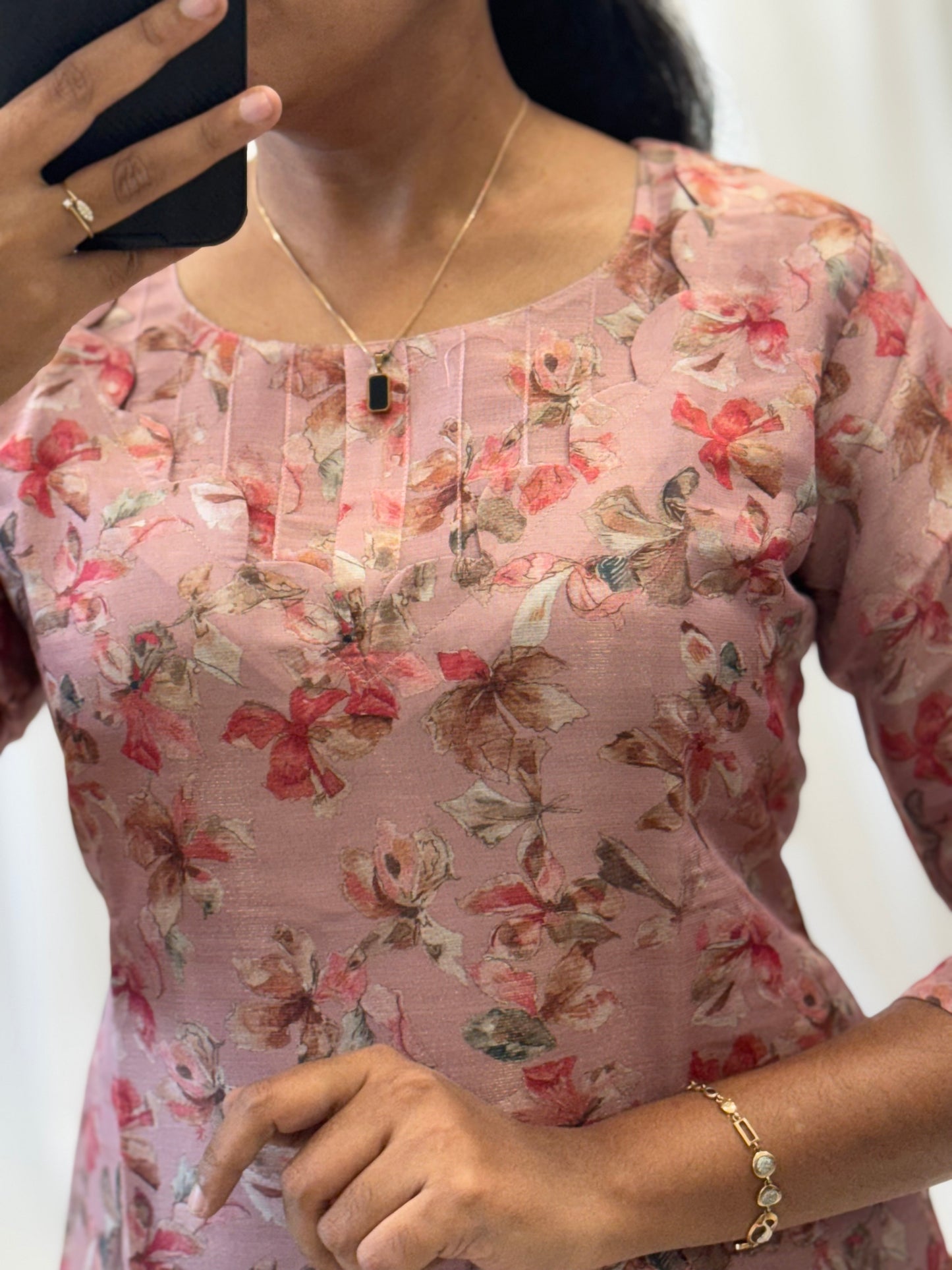 Floral Pink tissue Kurti with Lining