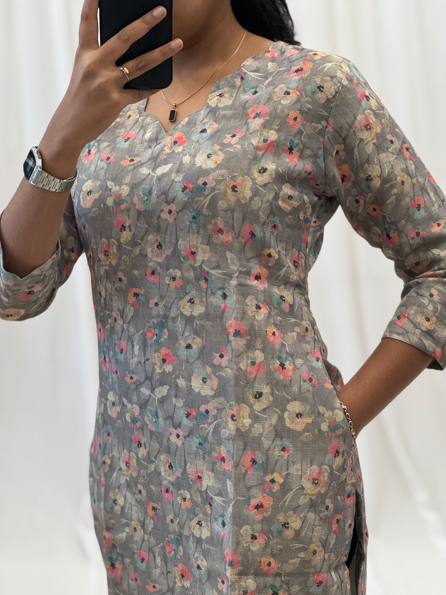 Flower printed Tissue Kurti with Lining