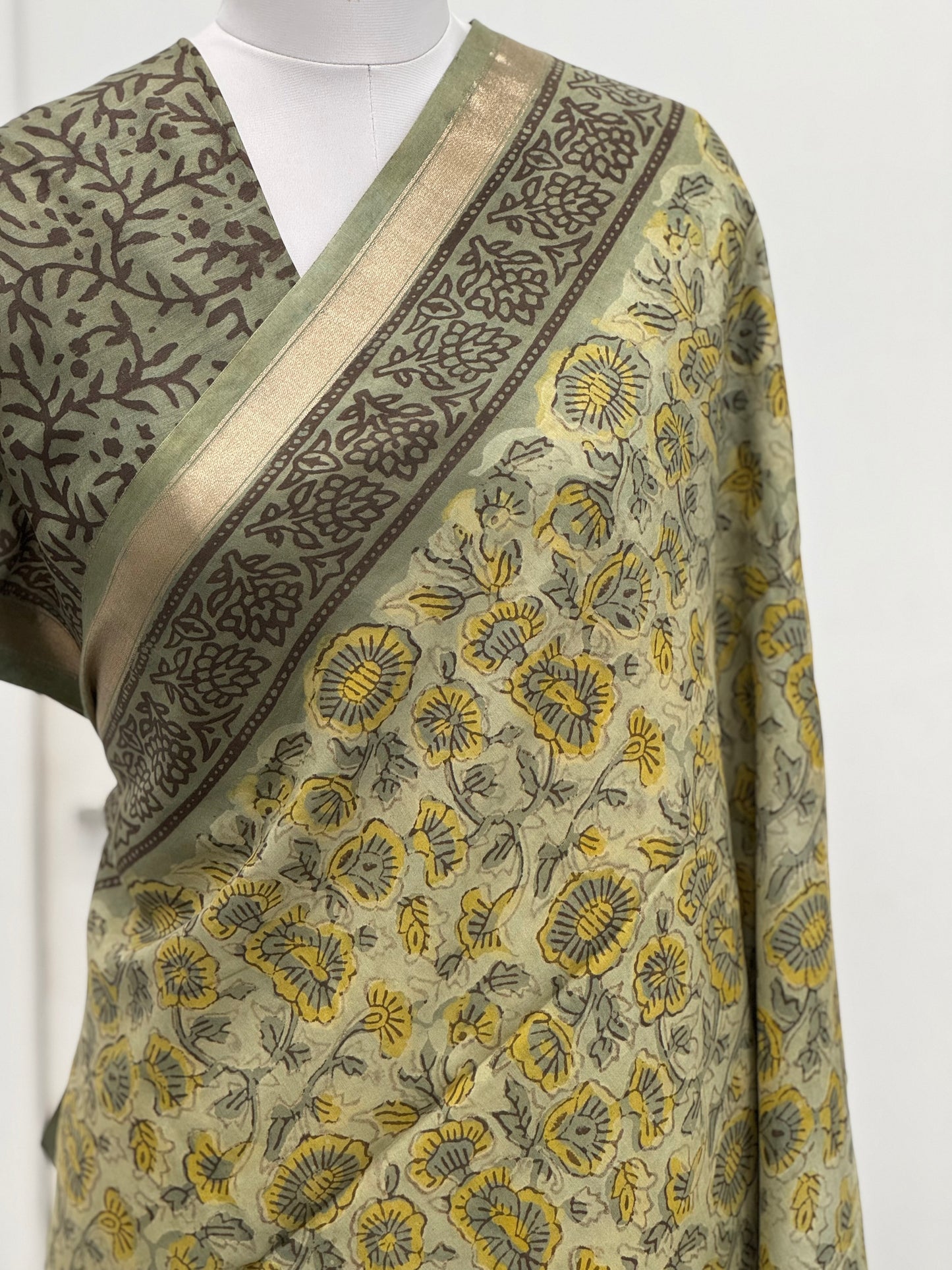 Pure Hand block printed Modal Silk Saree