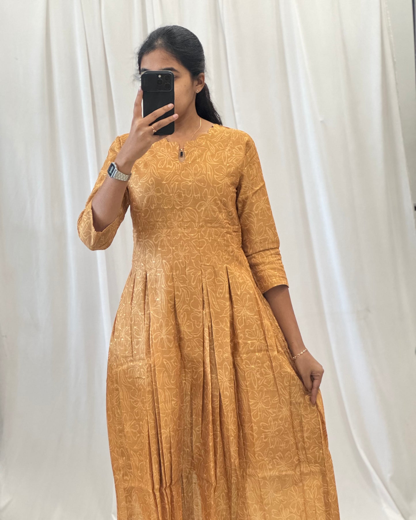 Chanderi Silk Box Pleated Maxi