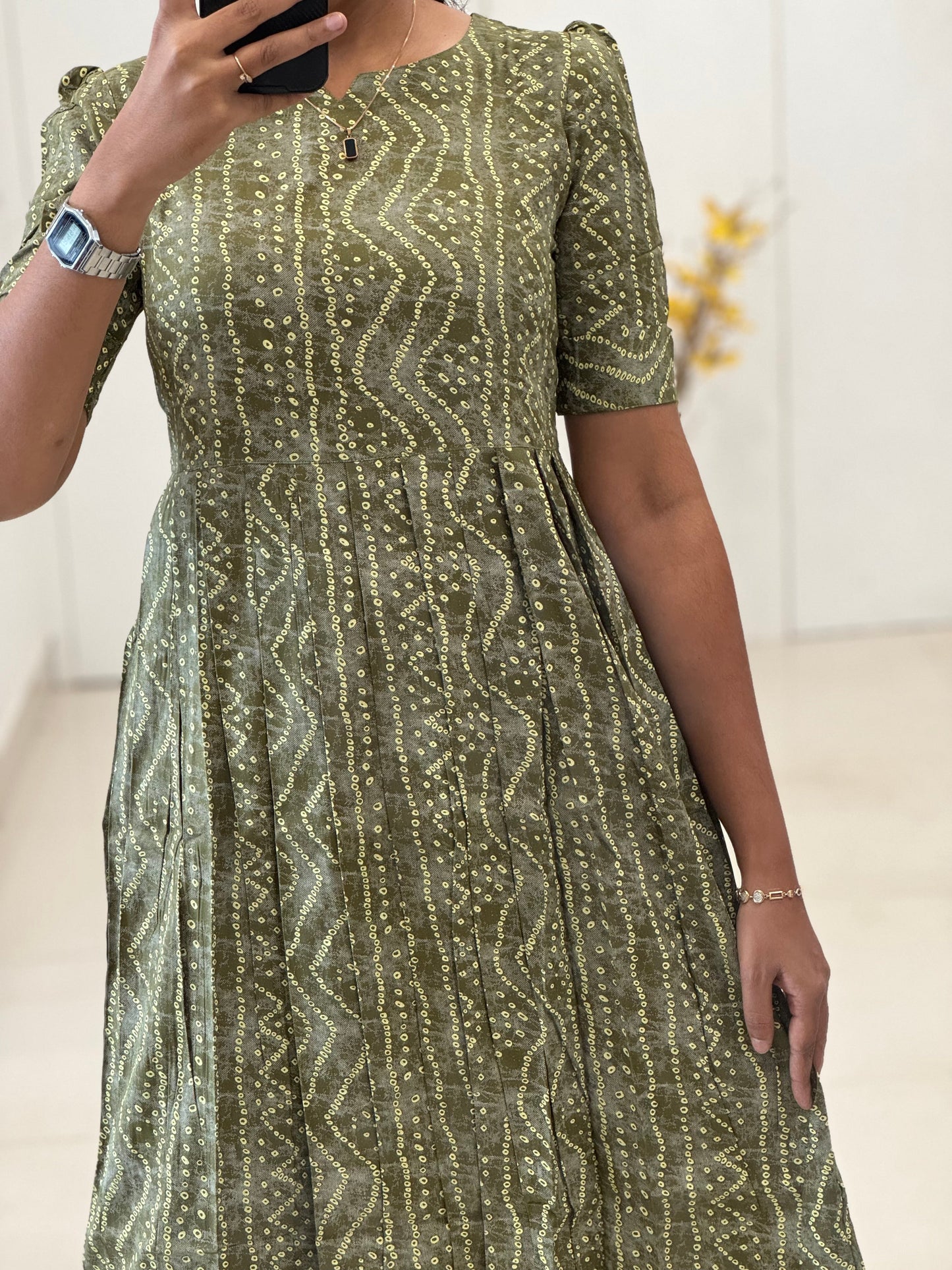 Bandhani Printed Rayon Umbrella Kurti