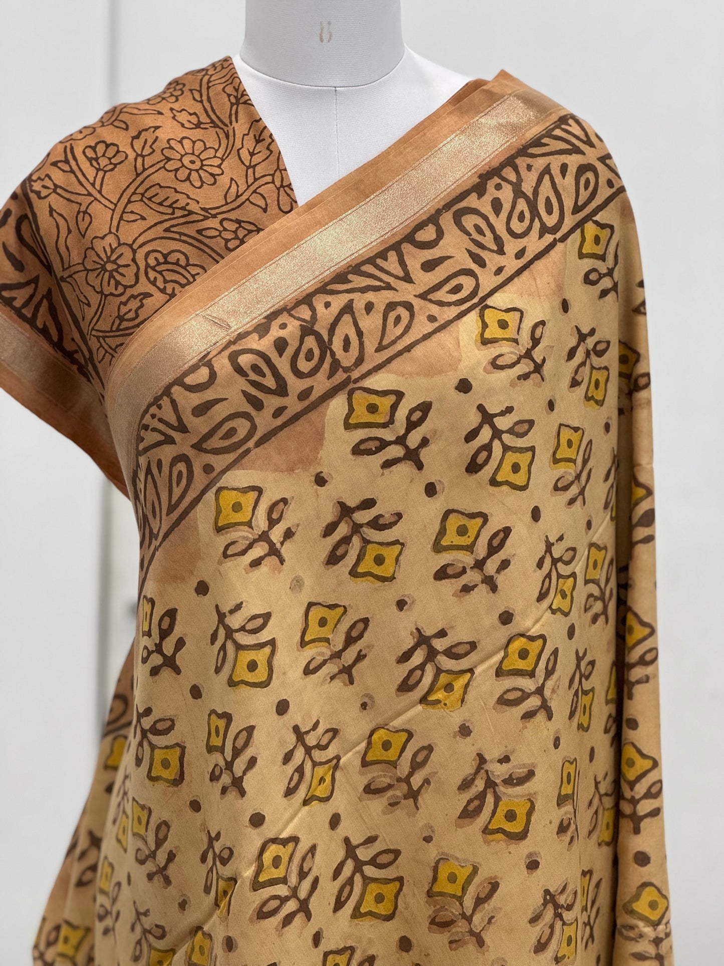Pure Hand block printed Modal Silk Saree