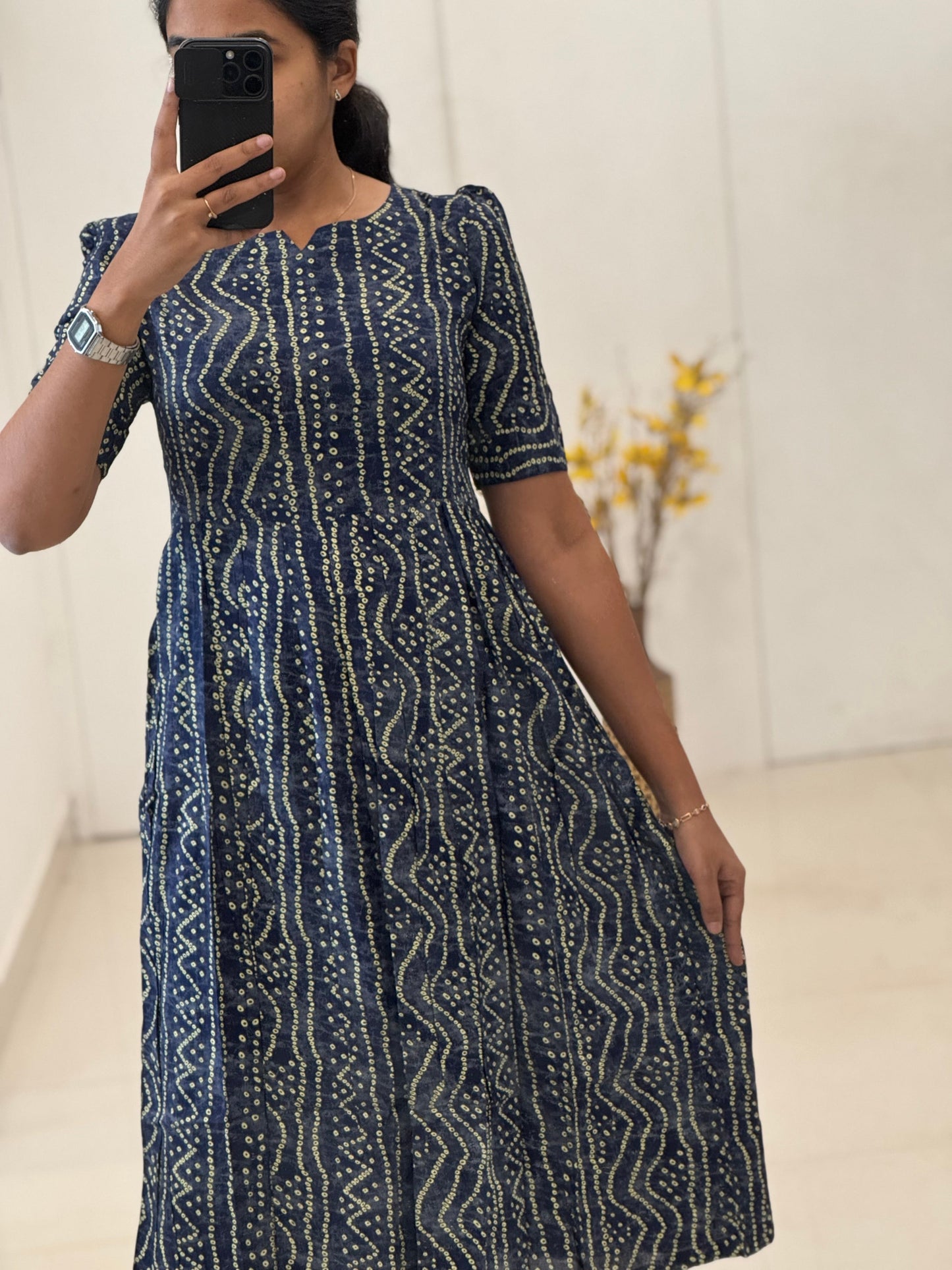 Bandhani Printed Rayon Umbrella Kurti