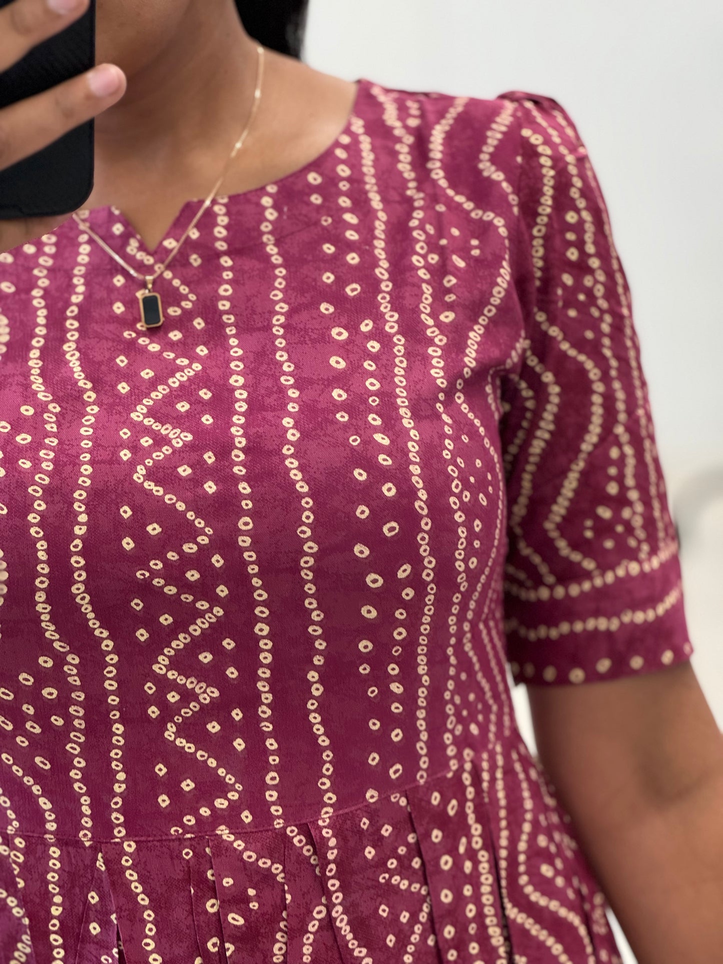 Bandhani Printed Rayon Umbrella Kurti