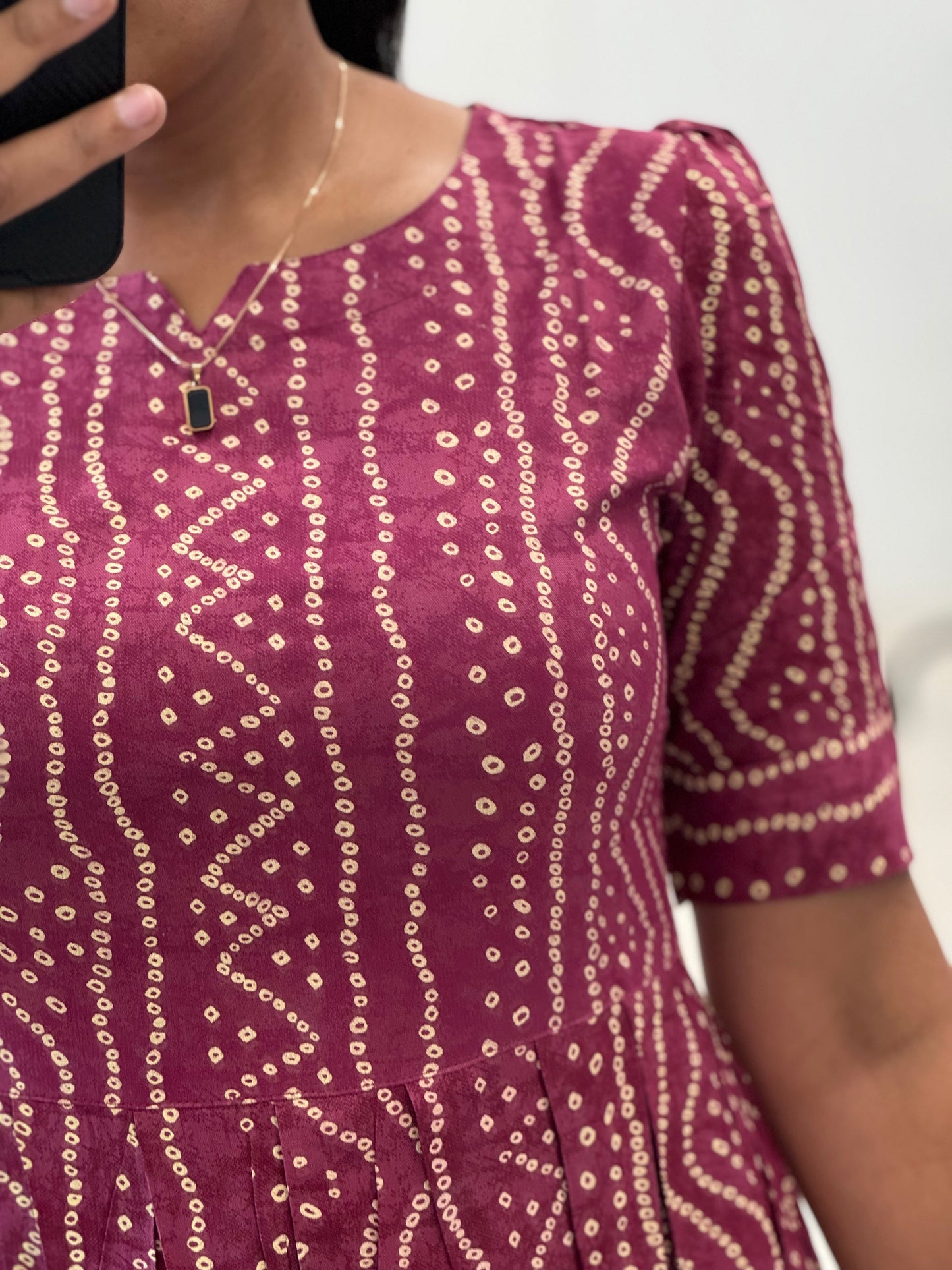 Bandhani Printed Rayon Umbrella Kurti