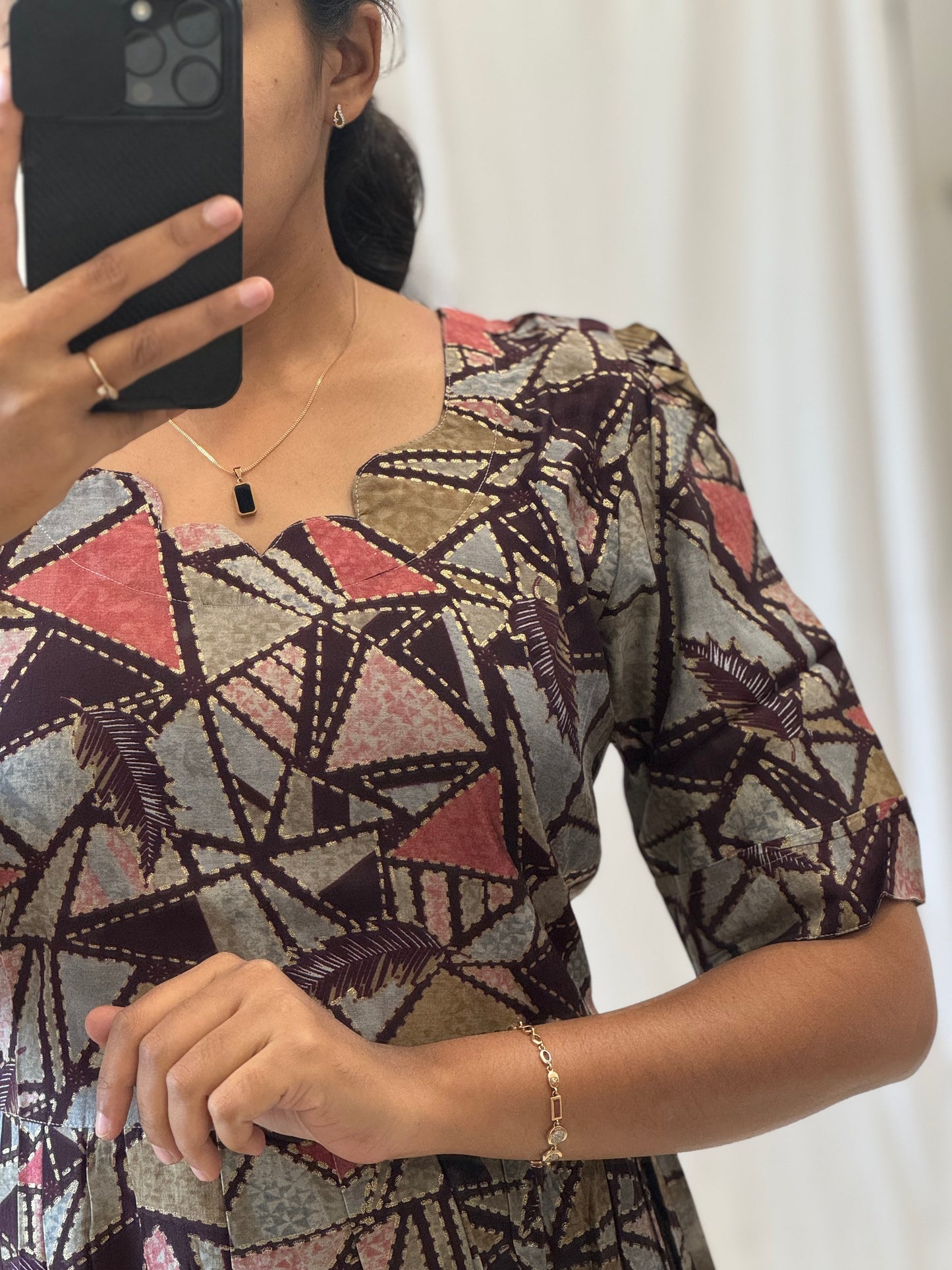 Geometric Printed Modal Chanderi Umbrella Kurti