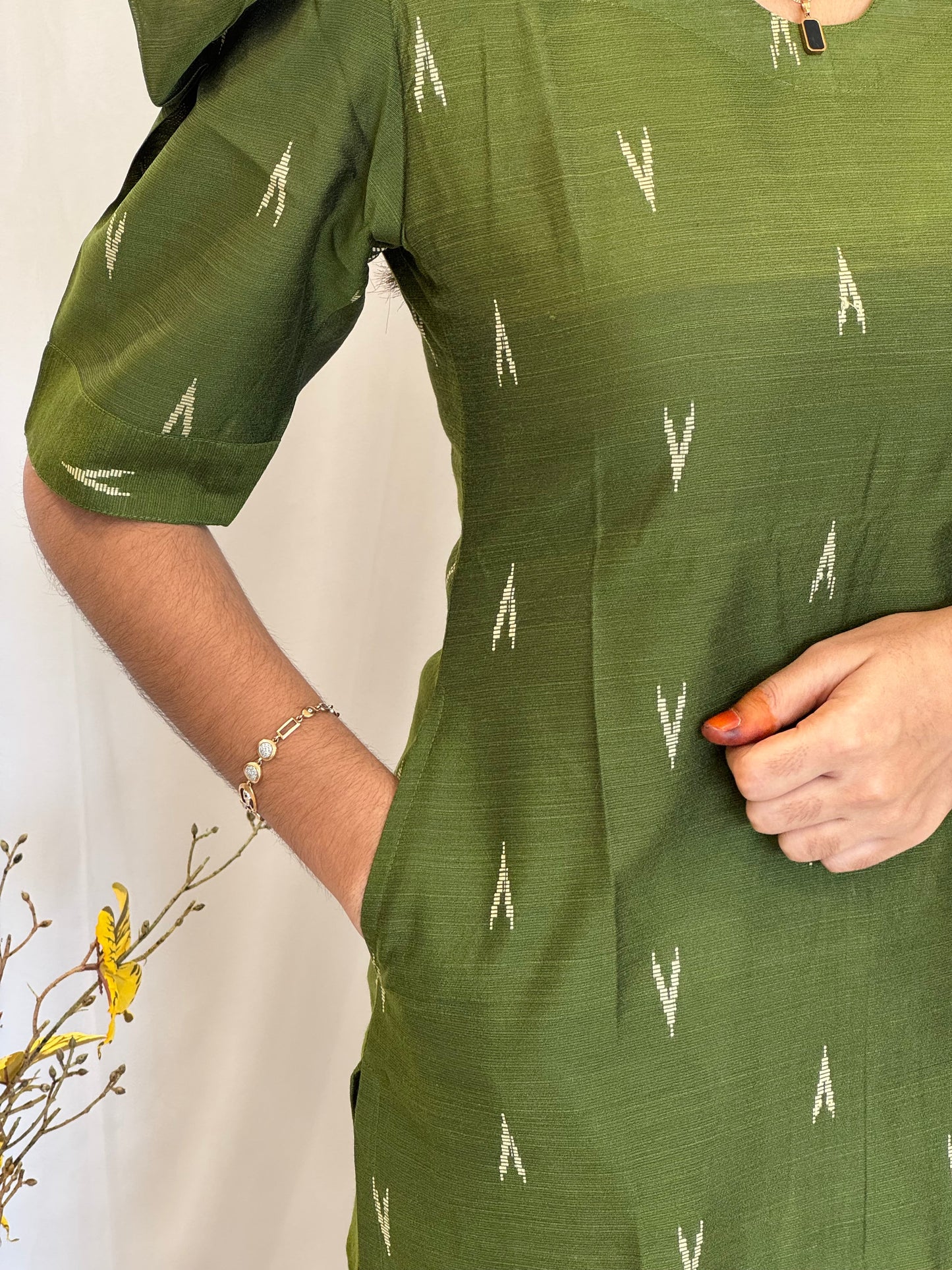 Handwoven Raw silk 3-Piece Set with Puff Sleeve