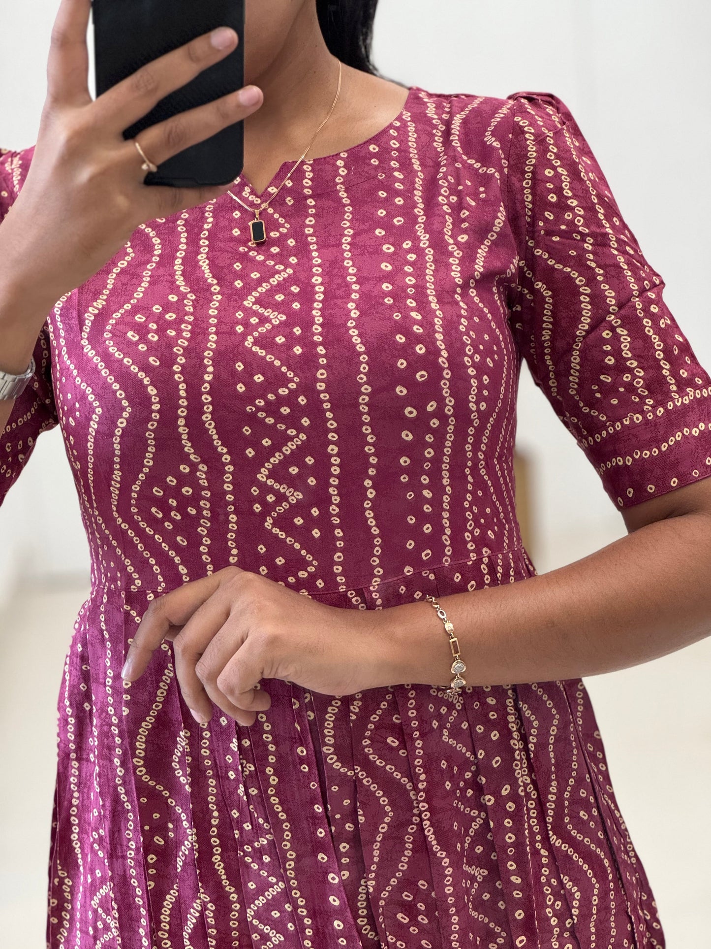 Bandhani Printed Rayon Umbrella Kurti