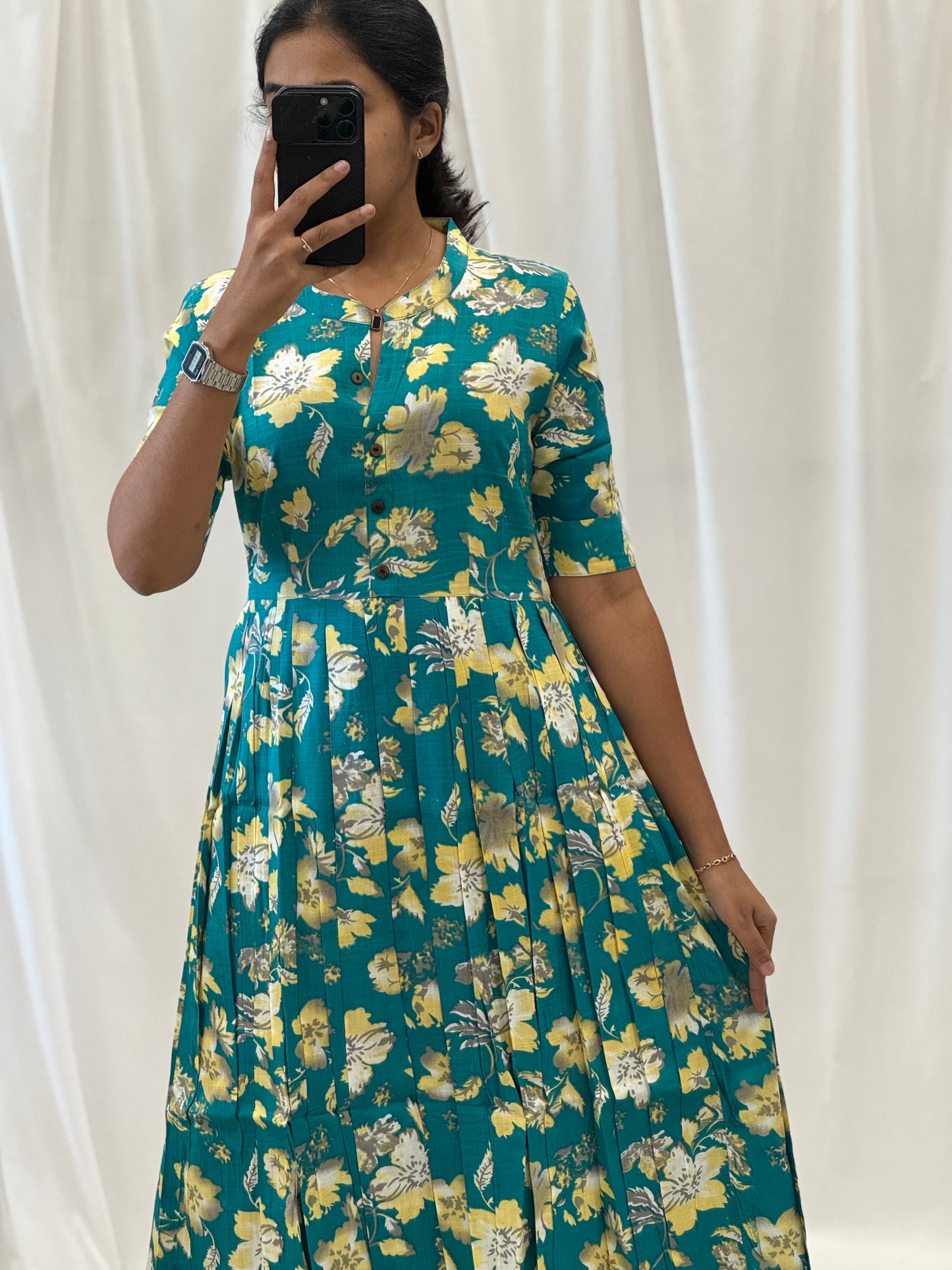 Cotton Umbrella Kurti with Chinese Collar
