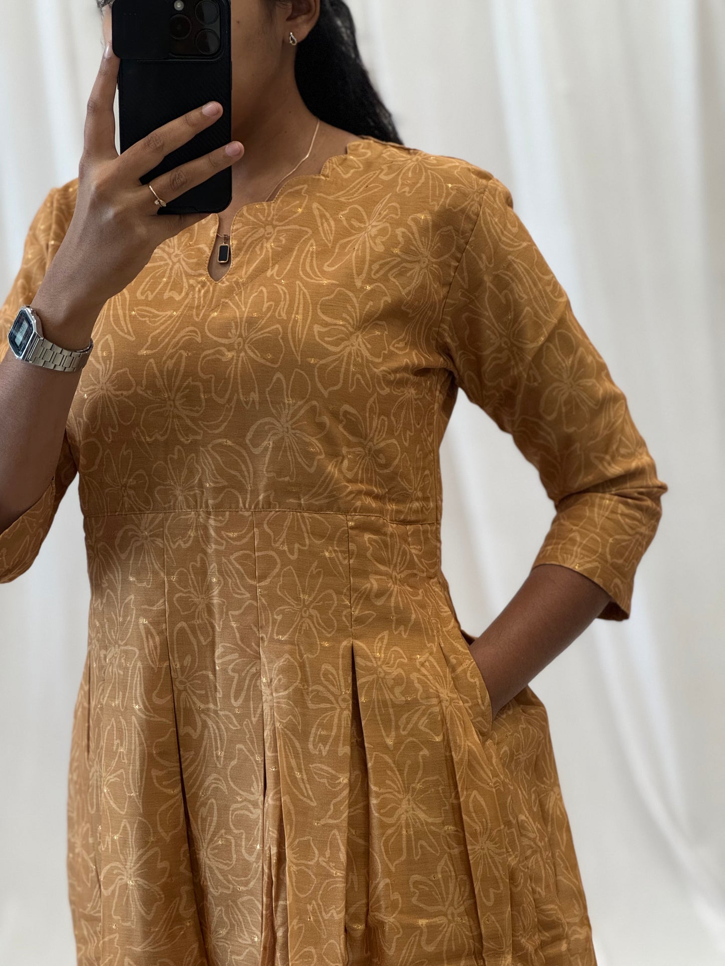 Chanderi Silk Box Pleated Maxi