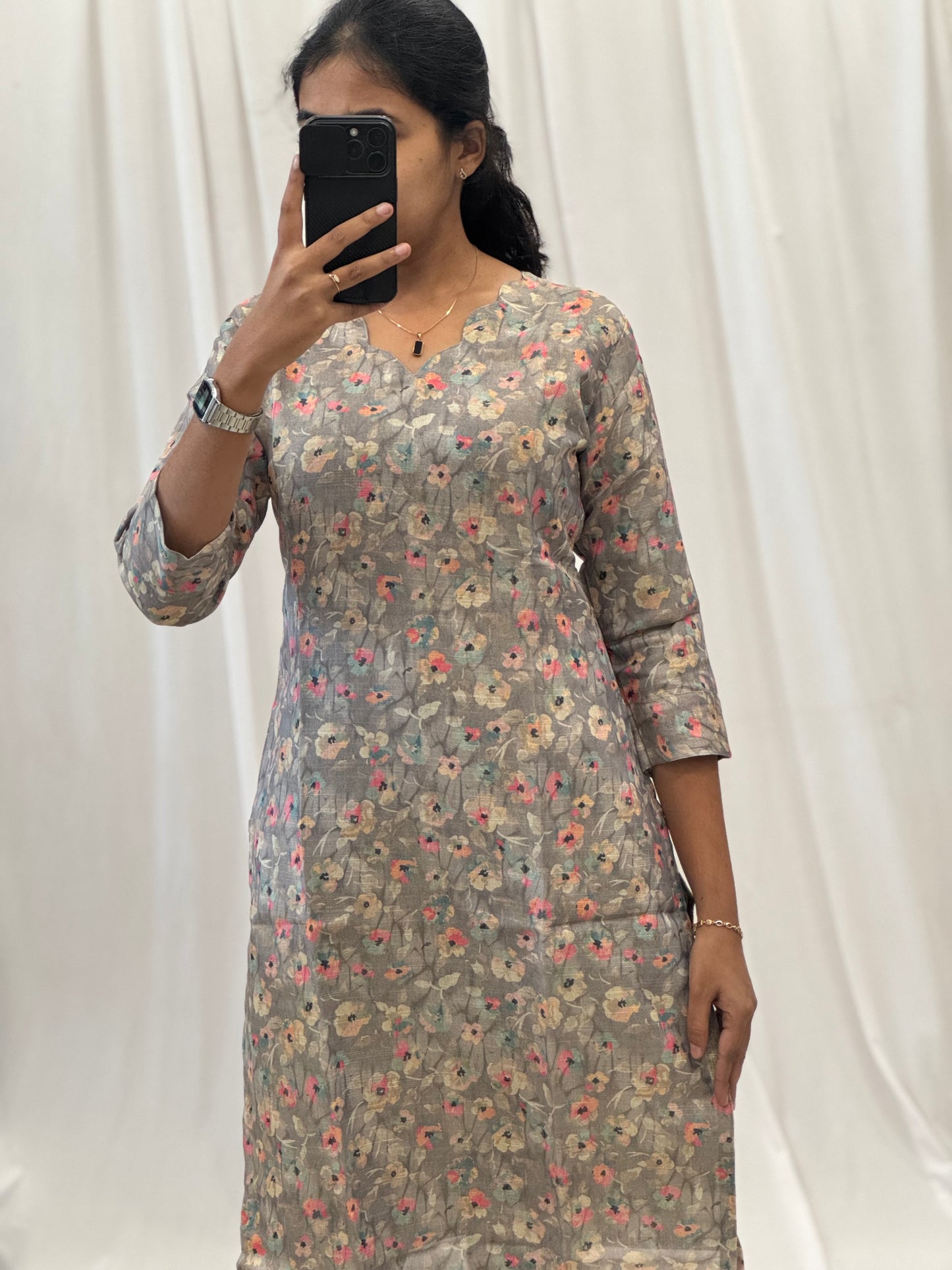 Flower printed Tissue Kurti with Lining