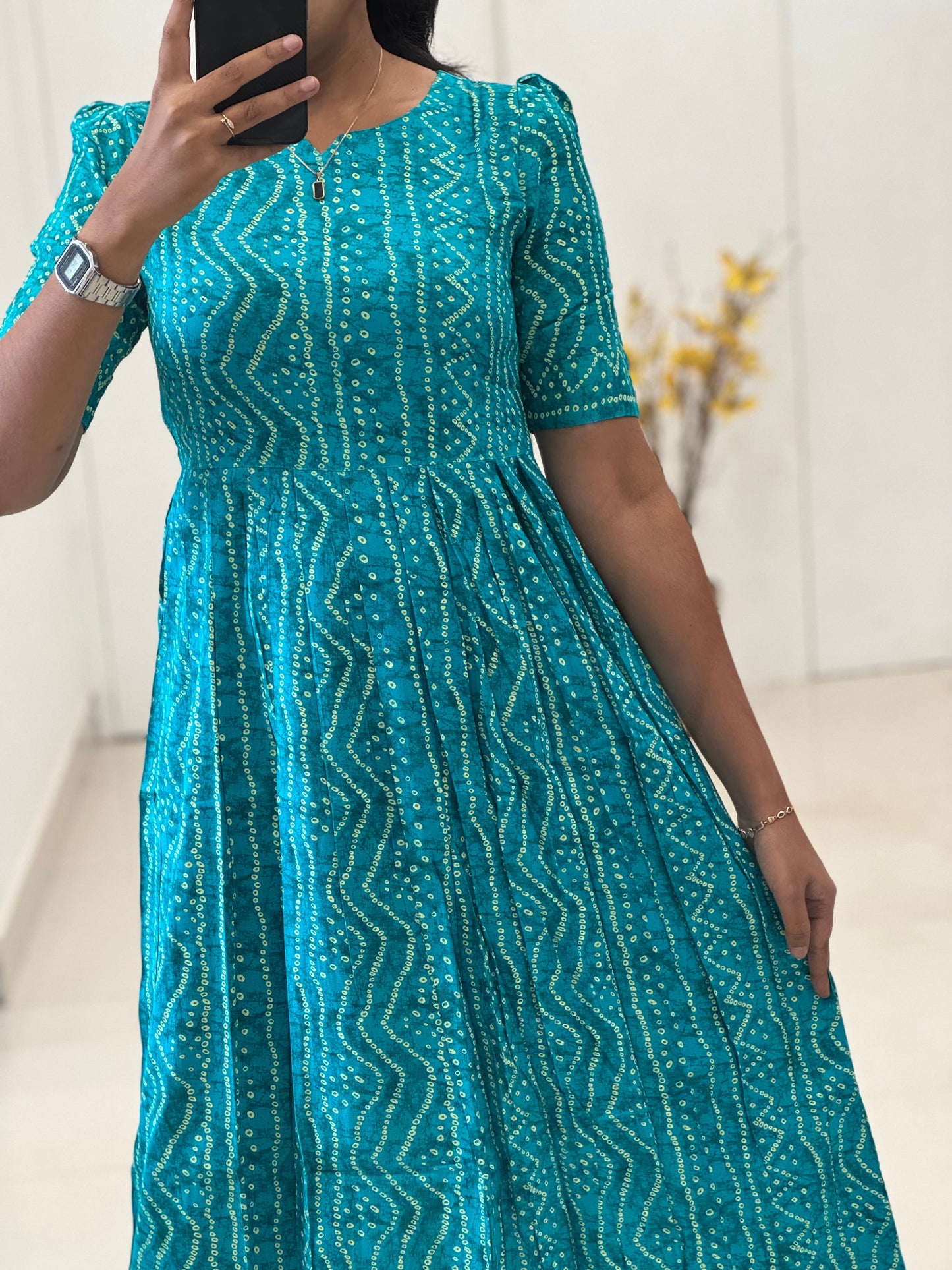 Bandhani Printed Rayon Umbrella Kurti