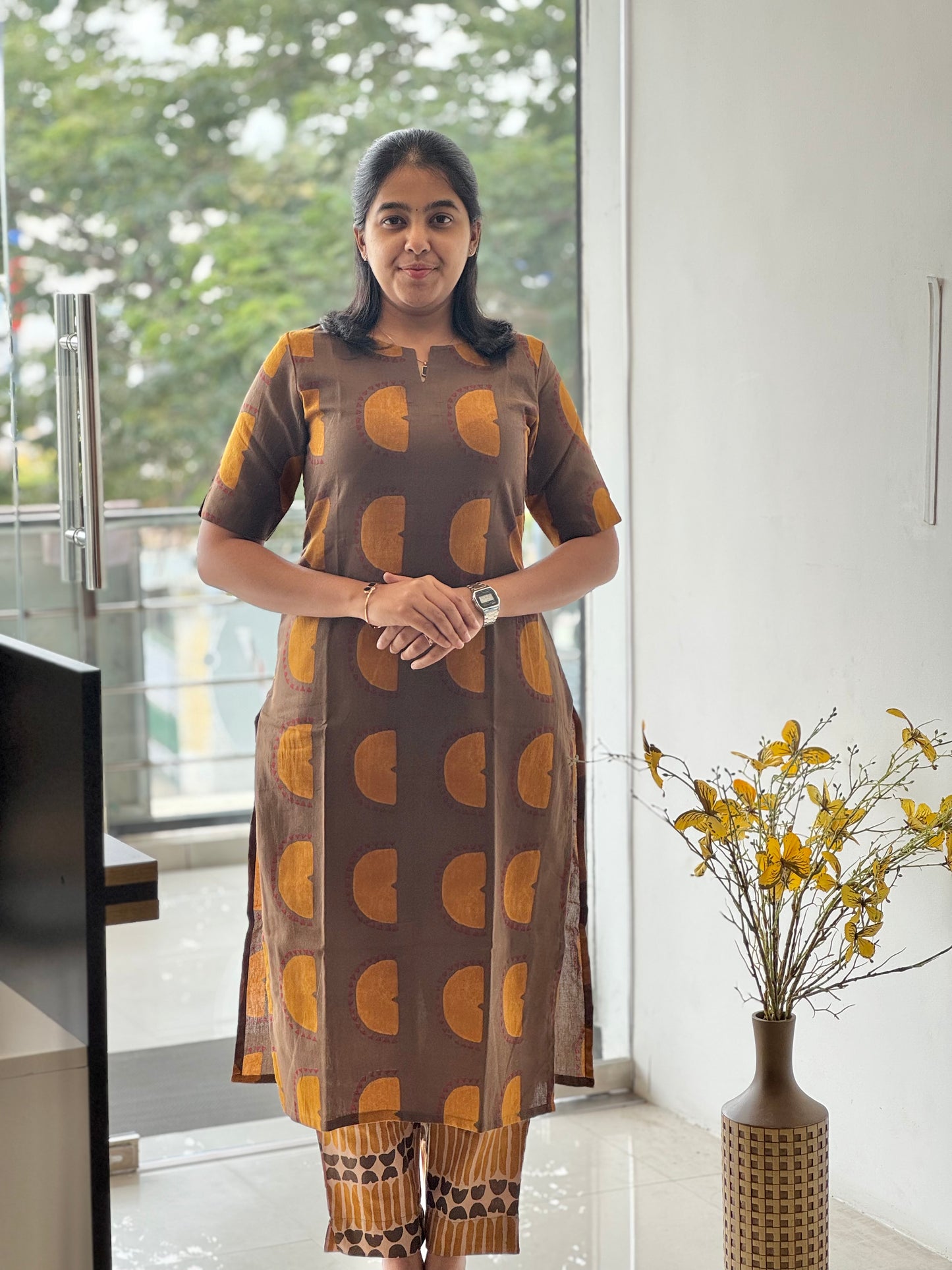 Brown & Yellow Cotton Co-Ord Set
