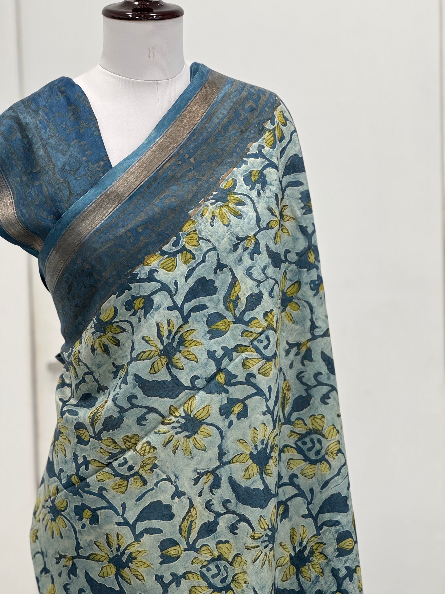 Pure Hand block printed Modal Silk Saree