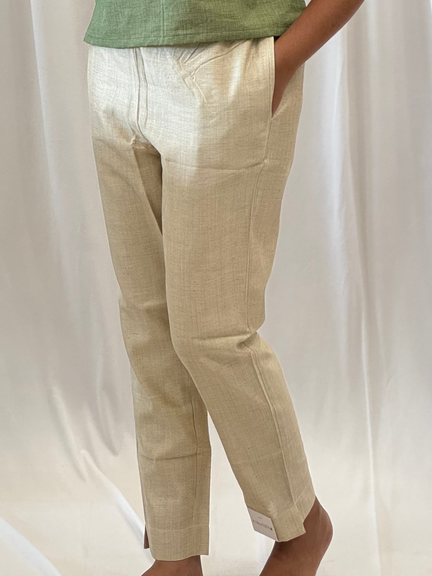 Cream Natural Fabric Straight Cut Pants