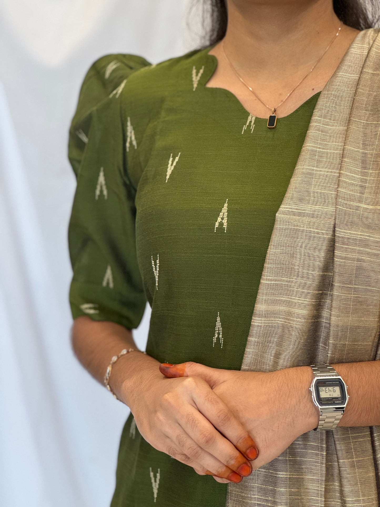 Handwoven Raw silk 3-Piece Set with Puff Sleeve