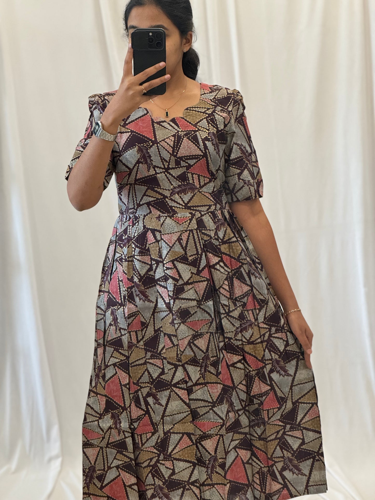 Geometric Printed Modal Chanderi Umbrella Kurti