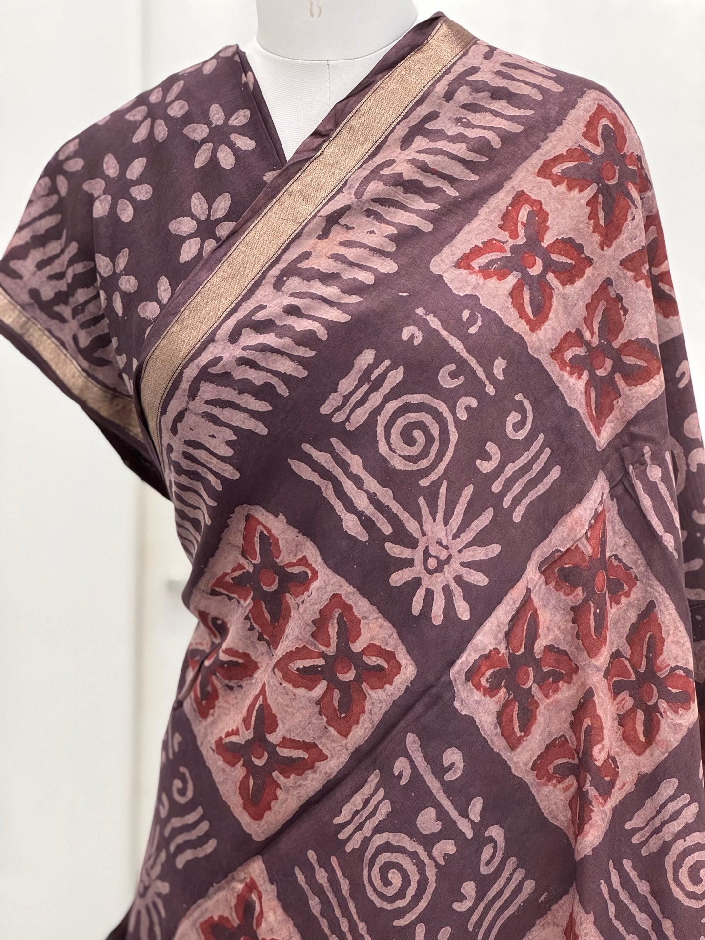 Pure Hand block printed Modal Silk Saree