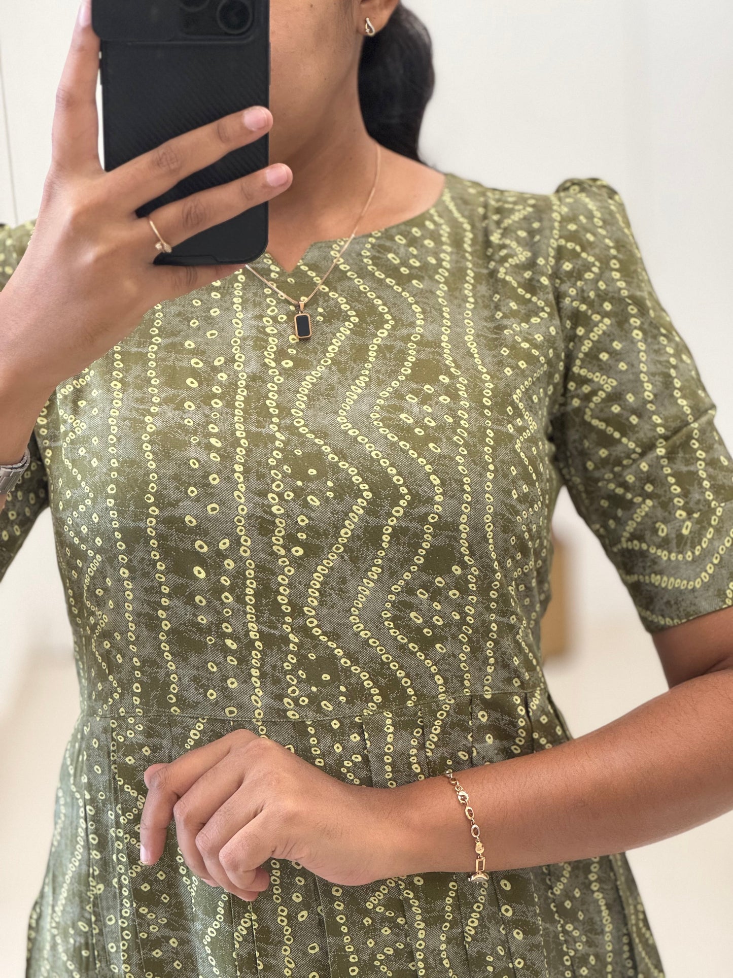 Bandhani Printed Rayon Umbrella Kurti