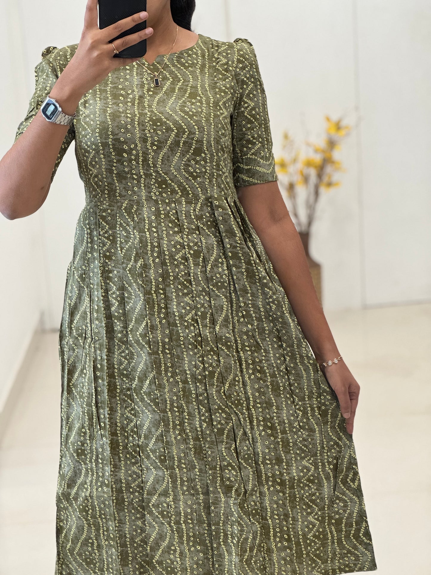 Bandhani Printed Rayon Umbrella Kurti