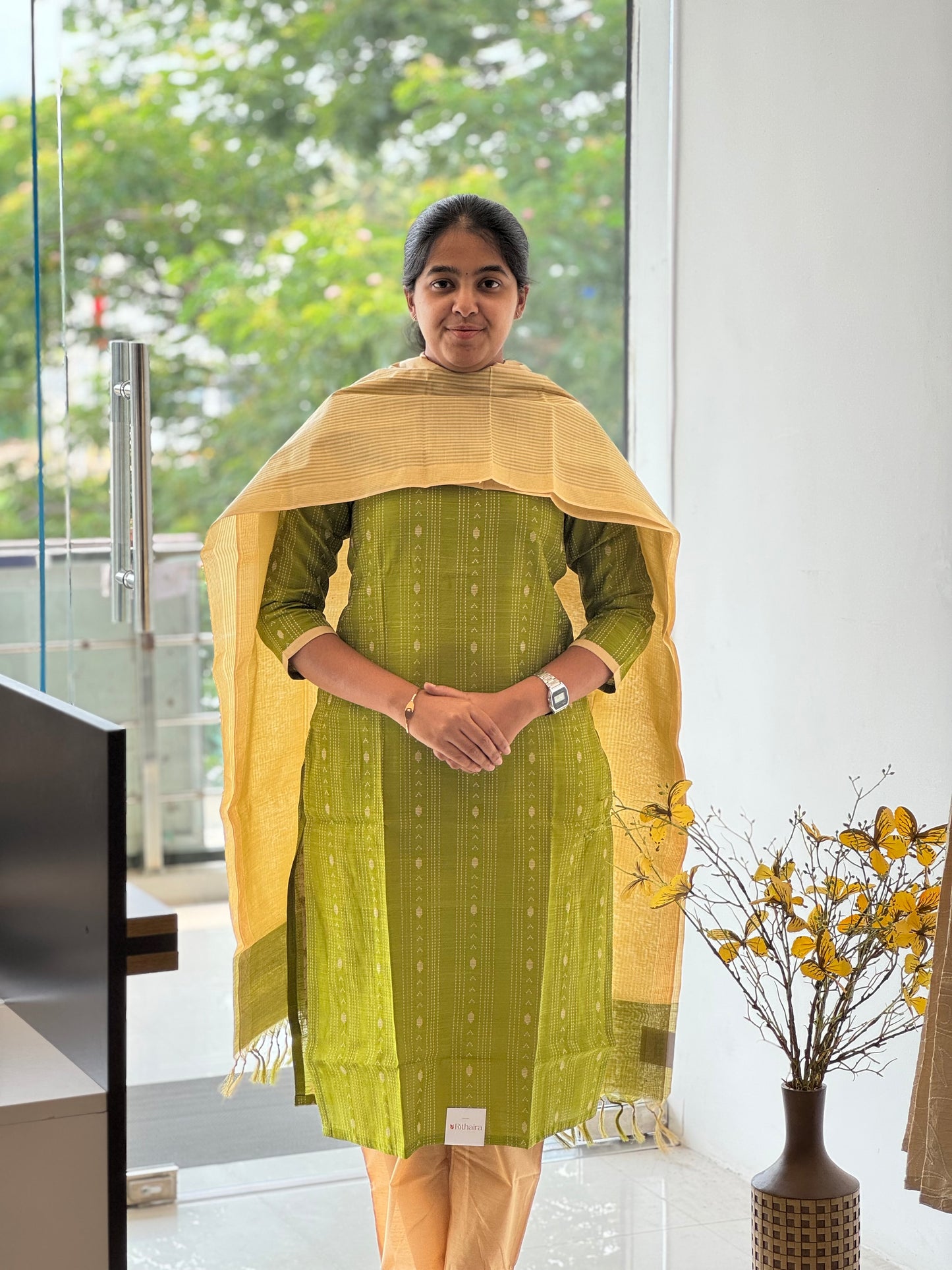 Parrot Green Handloom Cotton 3 Piece Set
