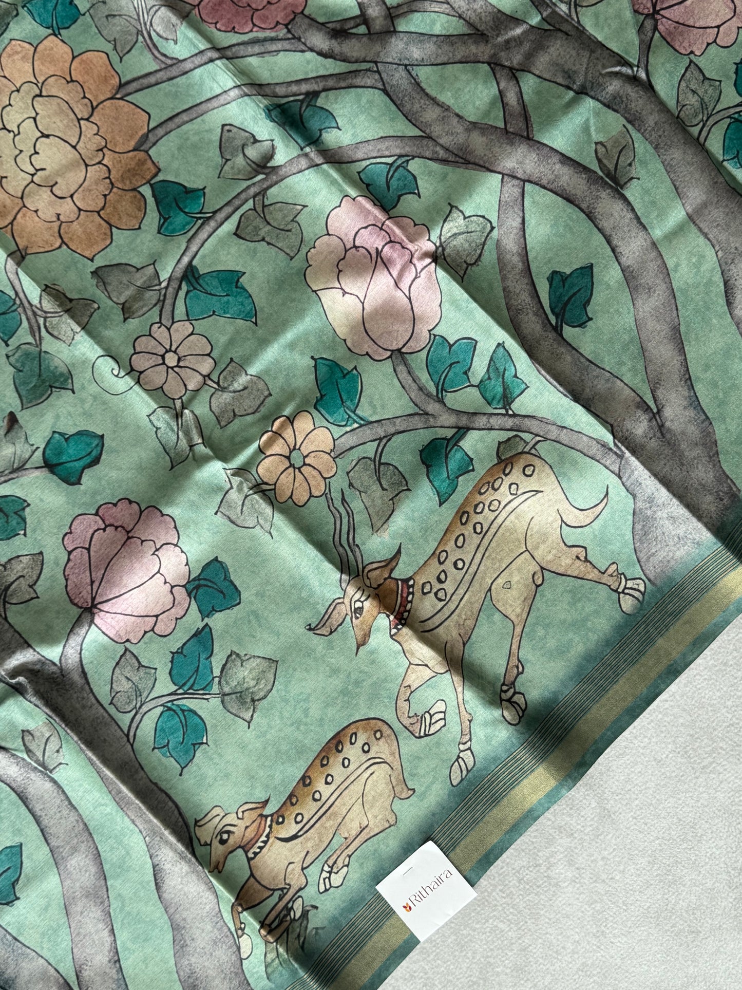 Pichwai Printed Semi Tusser Saree