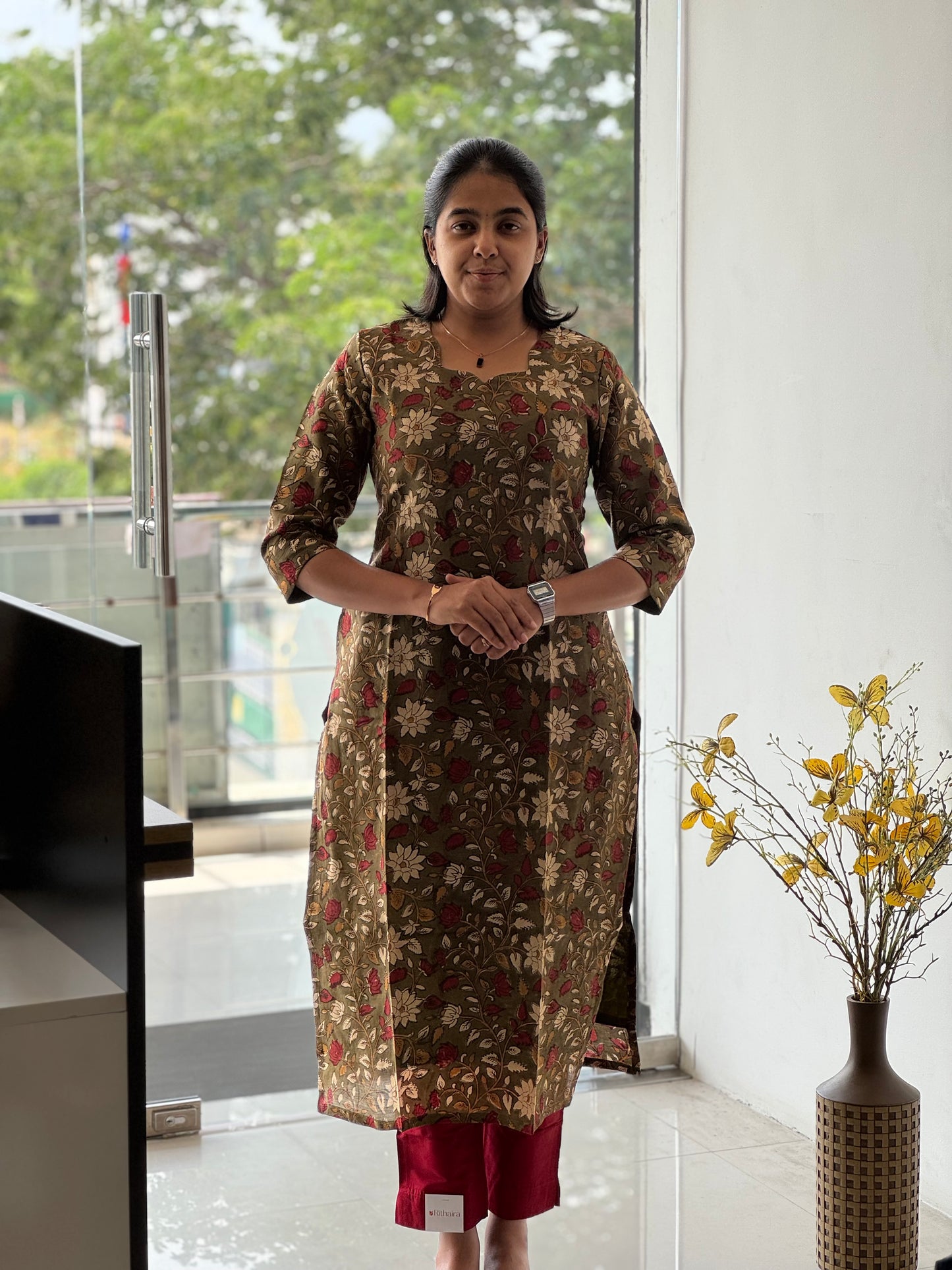 Green Chanderi Cotton Kurti with Lining