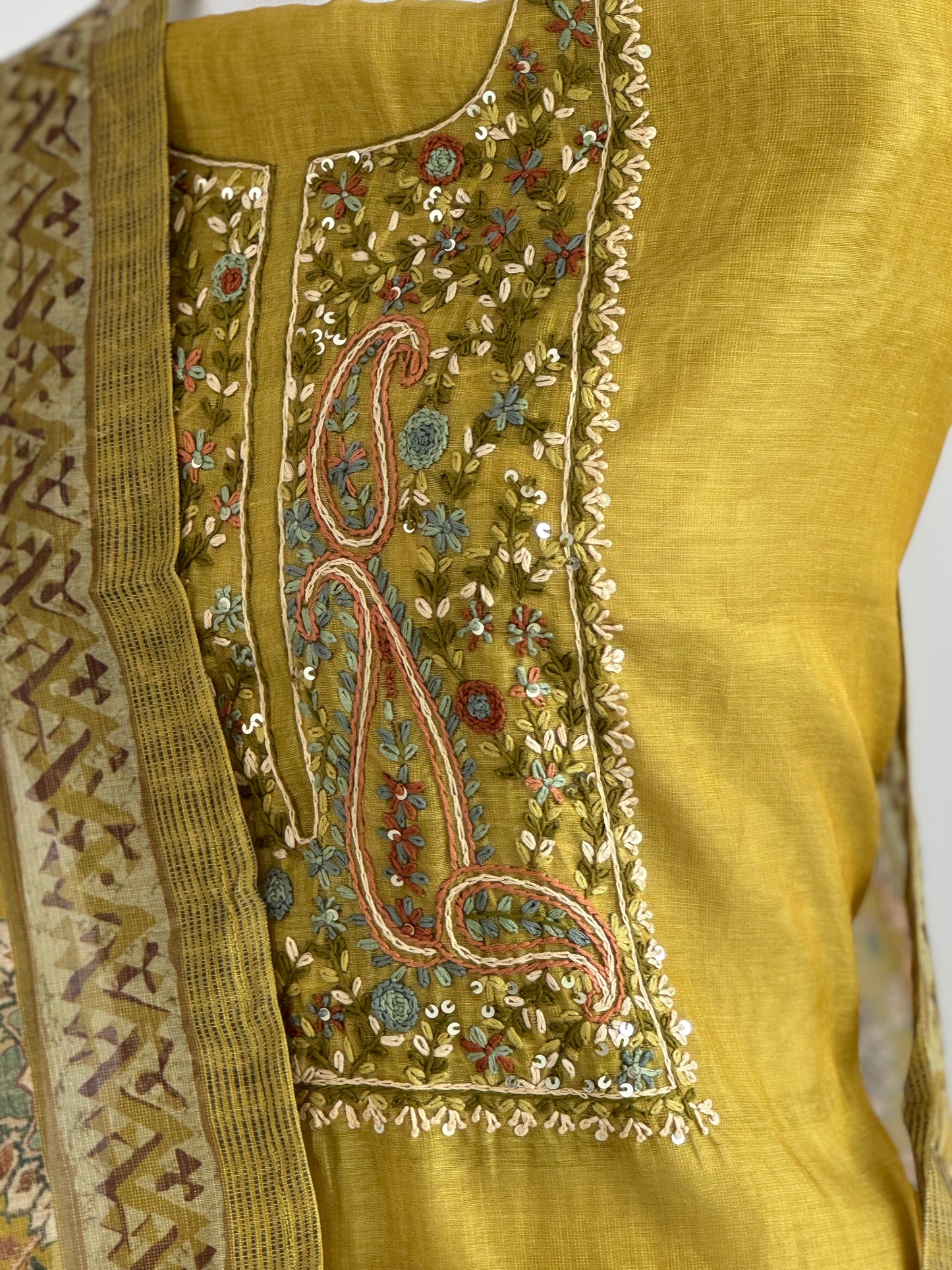 Hand-Embroidered Tissue Linen Suit