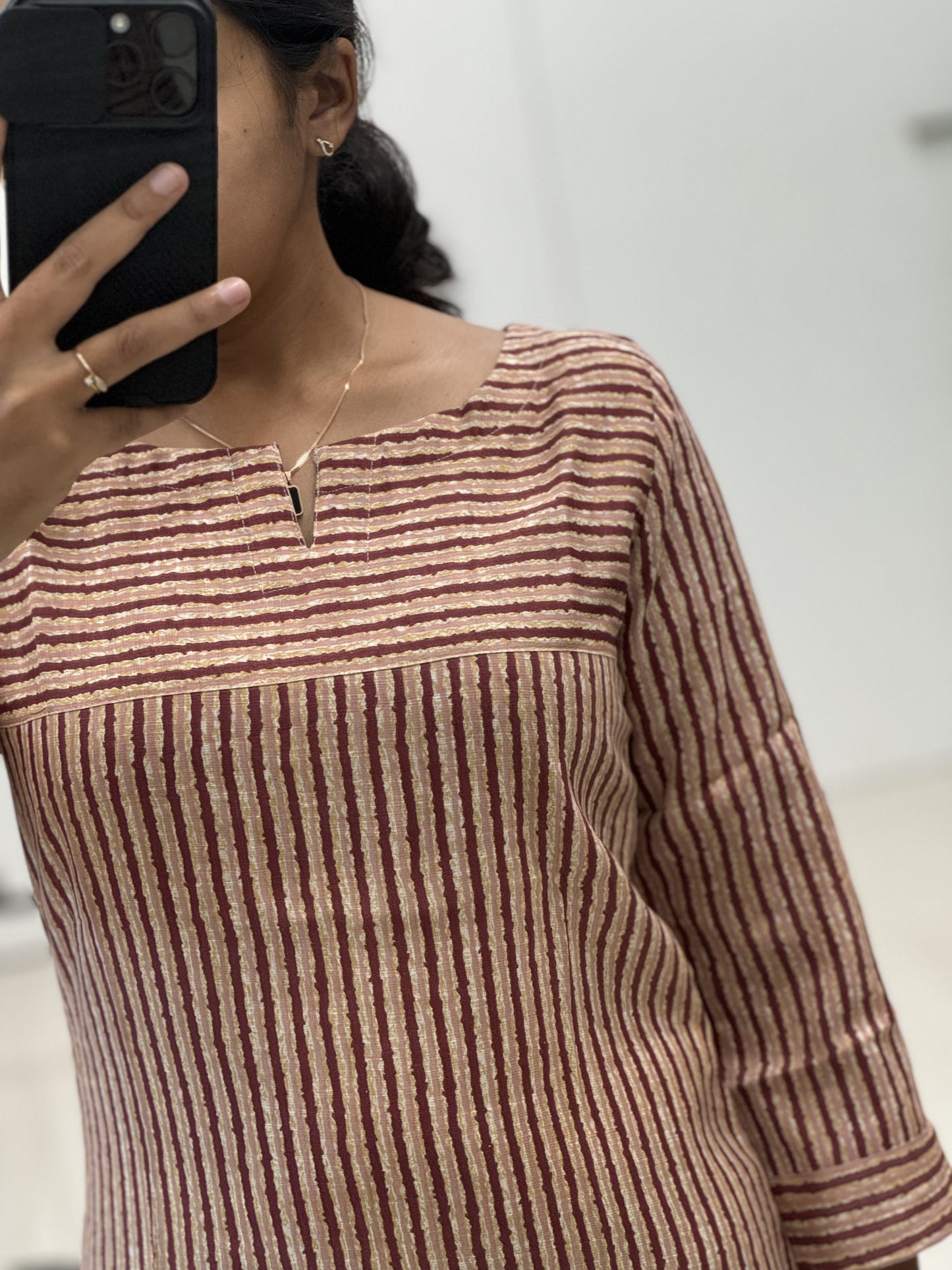 Striped Pure Cotton Kurti Top Vertical and Horizontal Pattern - Straight