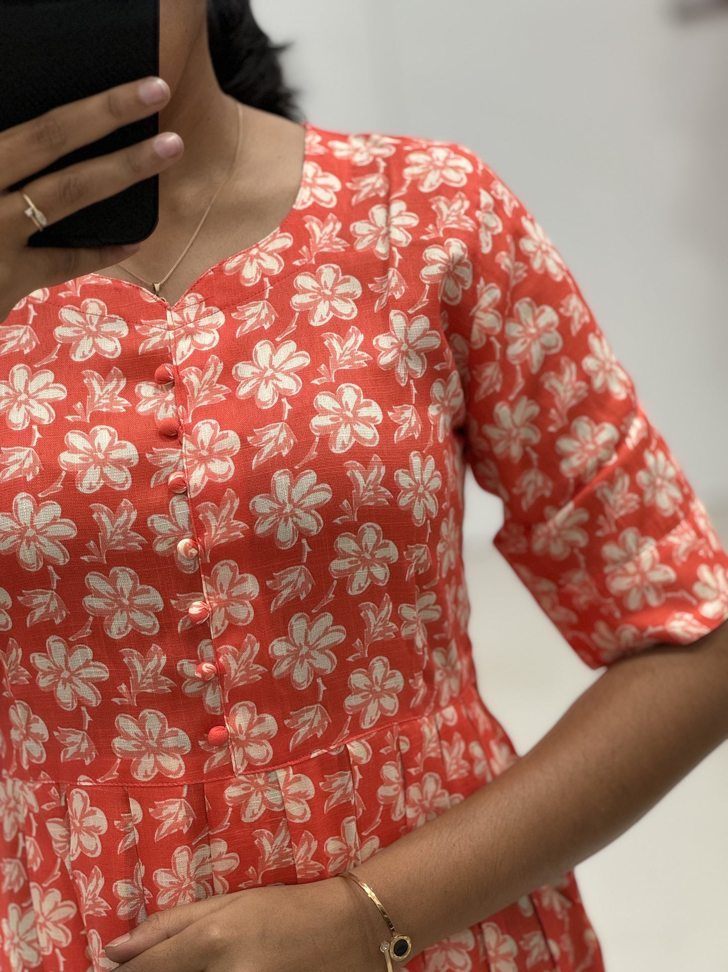 Single Flower Printed Cotton Umbrella Kurti