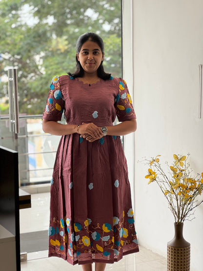 Embosed Embroidered Crush Cotton Maxi with Full Lining